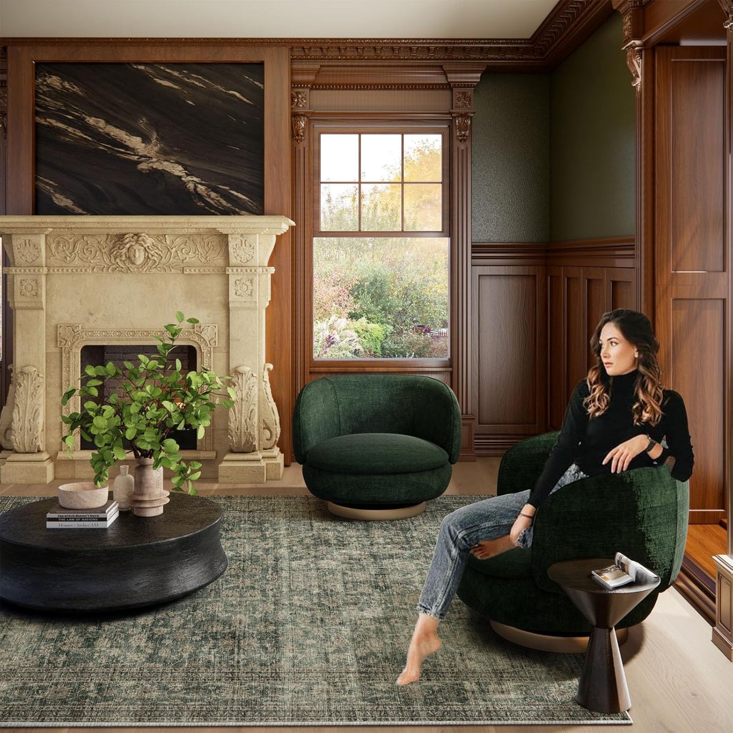 Washable Living Room Area Rug: 8x10 Rugs for Bedroom Vintage Stain Resistant Non Slip Low Pile Lightweight Boho Carpet for Kitchen Dining Room Farmhouse Kids Room Nursery