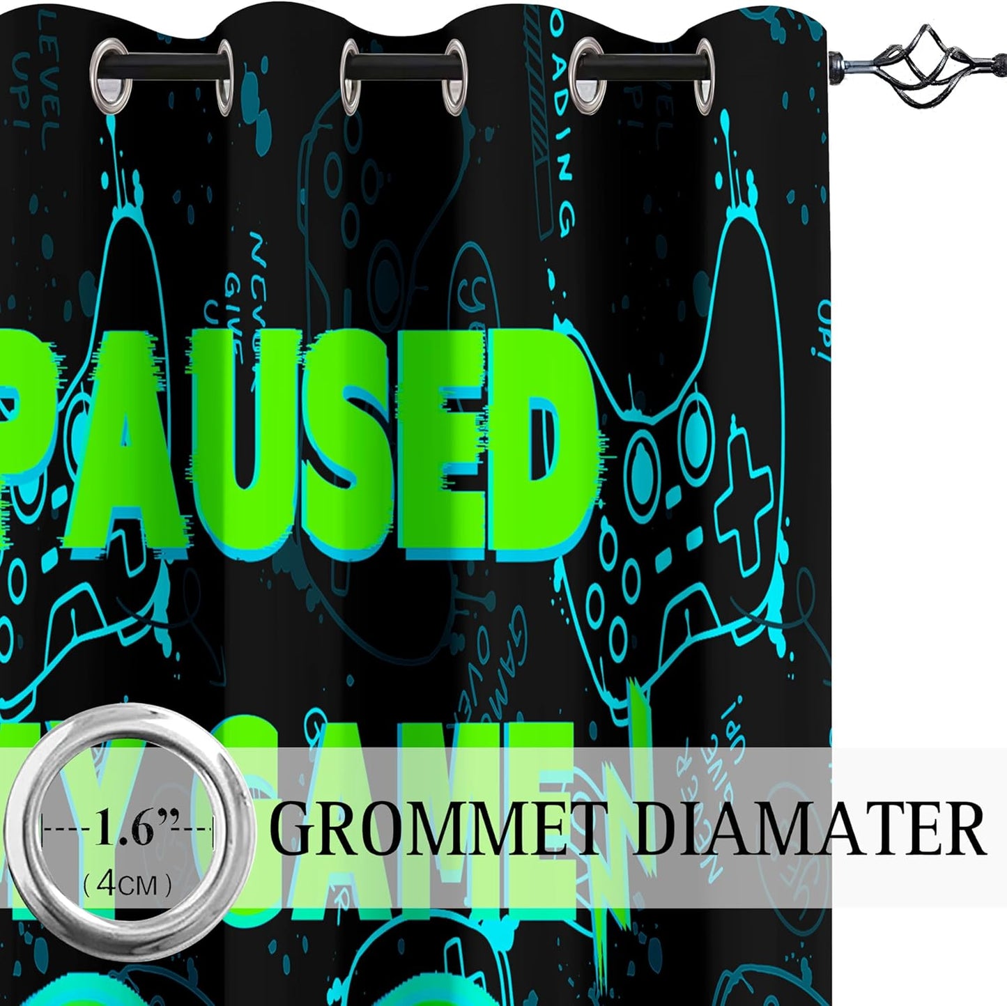 Gaming Curtain for Boys - 2Pcs Gamer Curtain Panels for Boys Bedroom Blackout Drapes Modern Games Patterns Windows Curtains Green Game Room Decor Grommet Top Thermal Insulated Curtains, 82" x 63"
