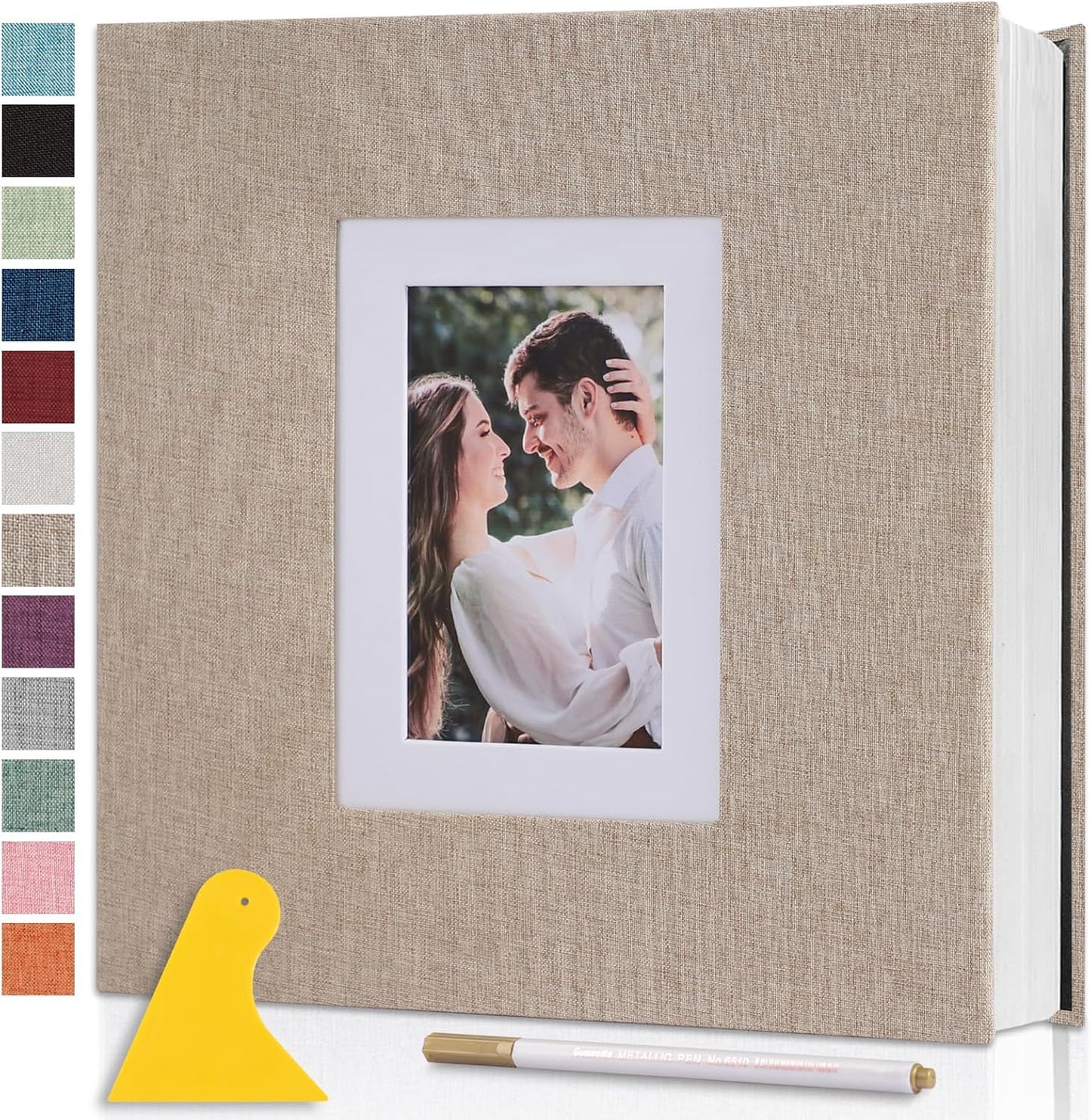 Photo Album Self Adhesive Pages Scrapbook Large Magnetic Photo Albums with Sticky Pages Scrapbooks for Wedding Baby for 4x6 5x7 8x10 Picture Photo Books 11x10.6 Yellow 60 Pages