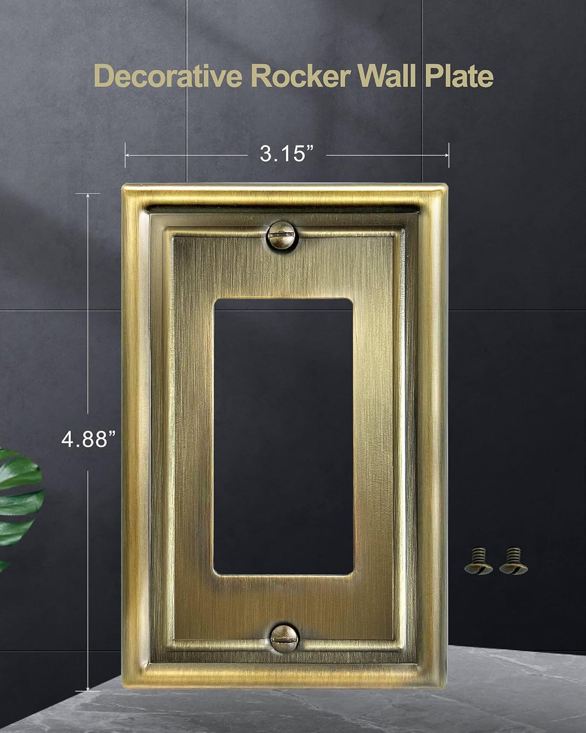 Decorator/Rocker Wall Plate for Dimmer Switch, GFCI Outlet and Receptacal, Metal Outlet Covers Switch Plate, Antique Brass, Single Gang, 4 Pack