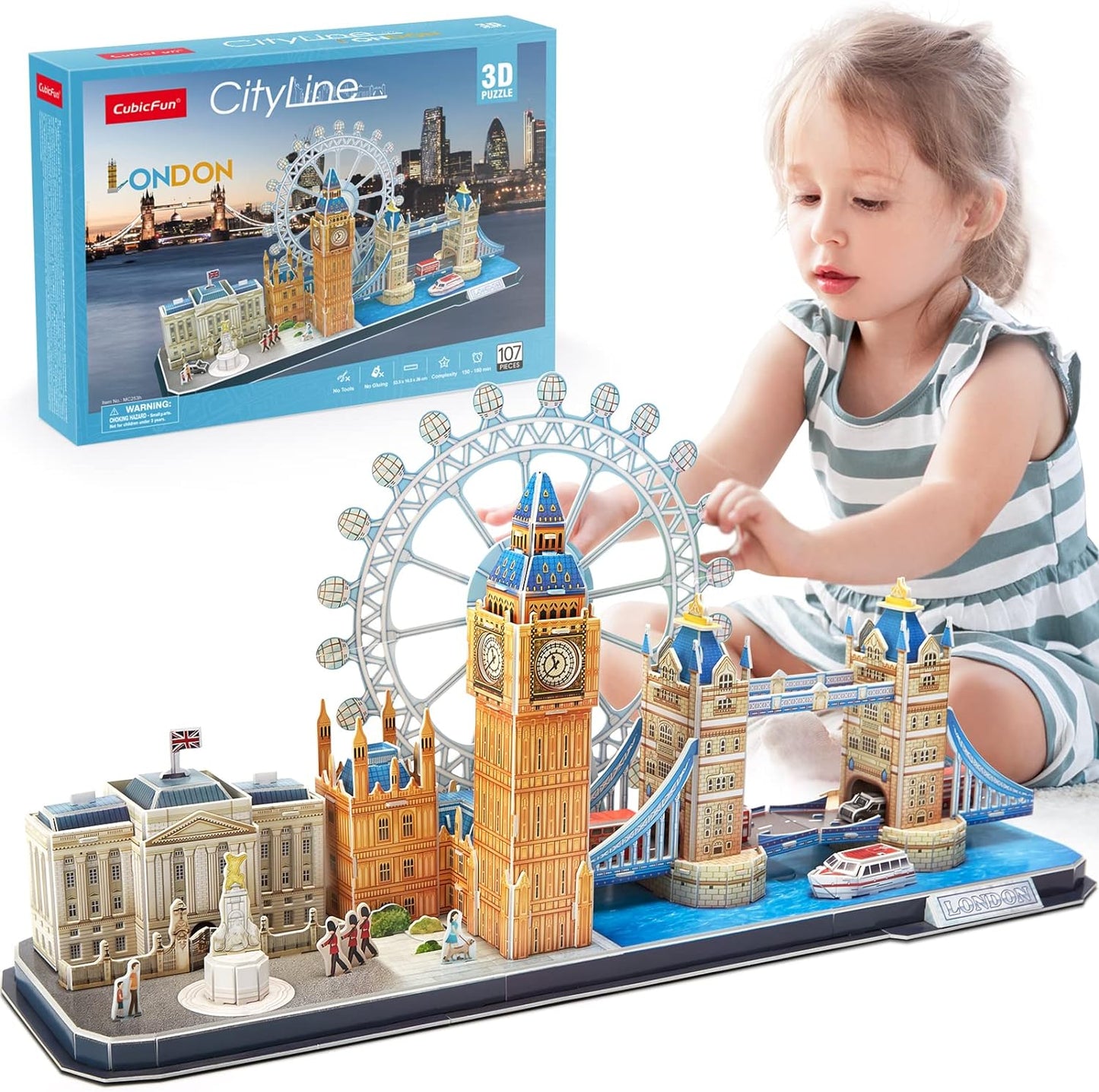 CubicFun 3D Puzzles for Adults London Cityline Puzzles for Gifts for Teenage Girls Architecture Building Gifts for Women Men, Tower Bridge, Big Ben, Buckingham Palace, The London Eye, 107 Pieces