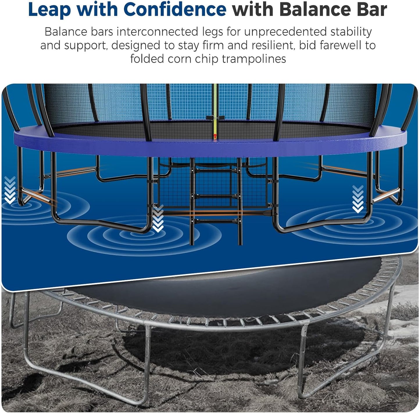 Tatub Large Trampolines Outdoor 10 12 14 15 16FT for Kids and Adults,Outdoor Recreational Pumpkin Trampolines with Curved Poles and Safety Enclosure Net, Basketball Hoop, Ladder