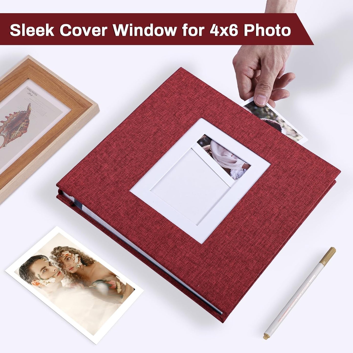 Photo Album Self Adhesive Pages Scrapbook Large Magnetic Photo Albums with Sticky Pages Scrapbooks for Wedding Baby for 4x6 5x7 8x10 Picture Photo Books 11x10.6 Red 60 Pages