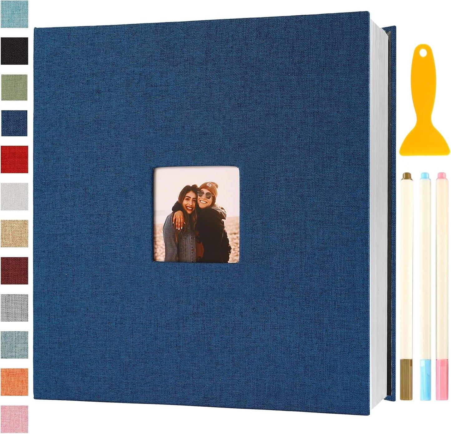 Photo Album Self Adhesive Pages Scrapbook Magnetic Photo Albums for 4x6 5x7 8x10 Pictures Sticky Pages Books for Baby Family Wedding 13.2x12.8 Blue 120 Pages