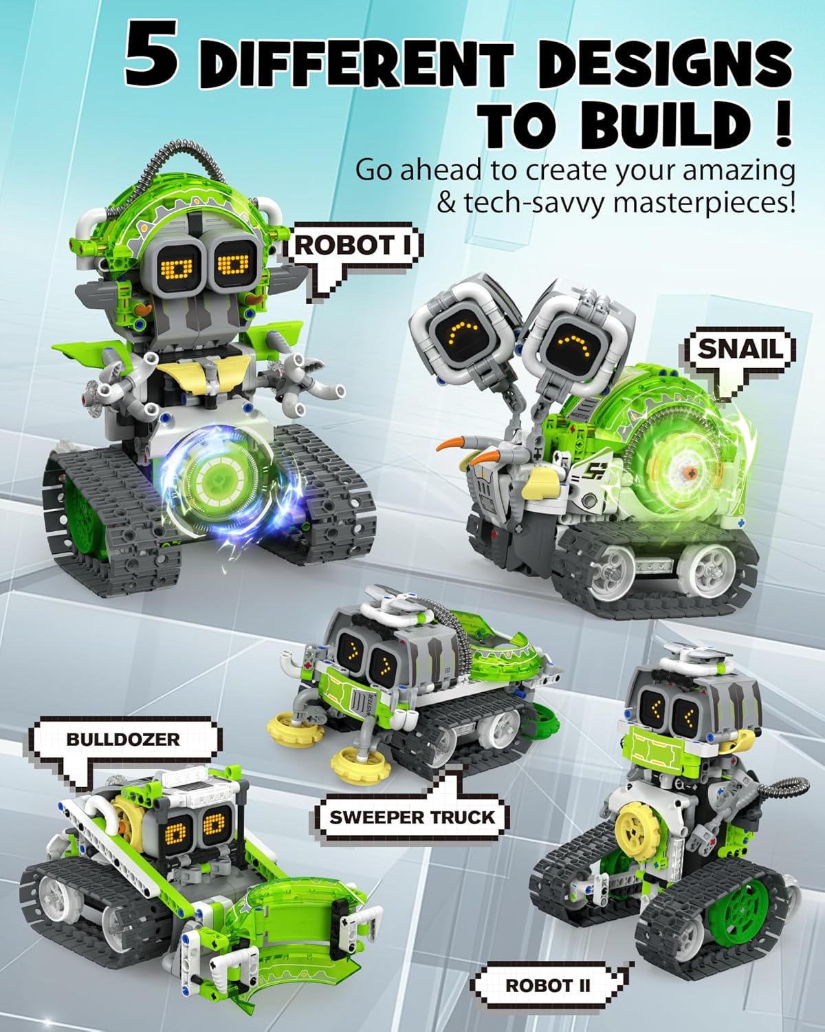 5in1 STEM AI Robot Toys Building Set, 478Pcs APP & Remote Control Engineering Erector Blocks for Kids Age 6-8, Coding Interactive Educational Christmas Birthday Gift for 10-12 Year Boys & Girls