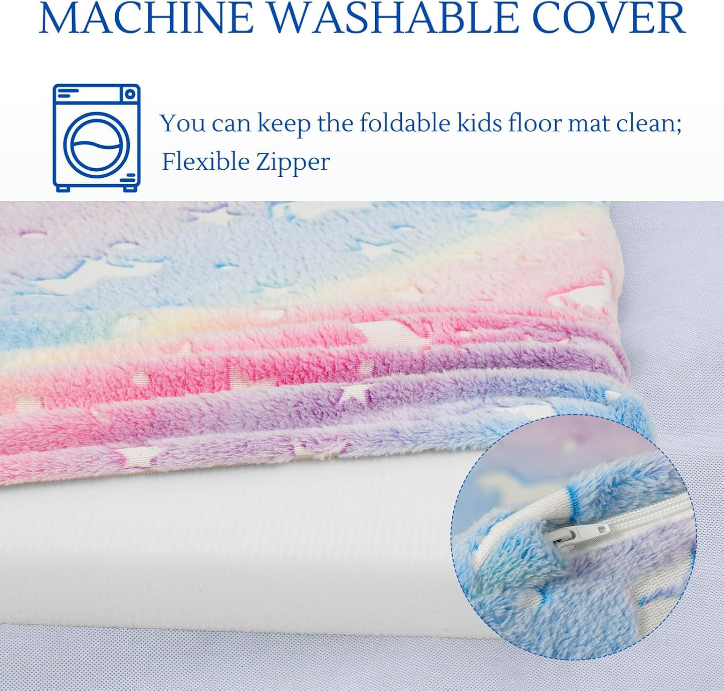 MeMoreCool Kids Floor Futon Mattress Large 6x4 FT, Thicken Foam Tatami Mattress for Children Play Area, Foldable Sleeping Pad Crawling Tatami Mat for Playroom, Rainbow Unicorn