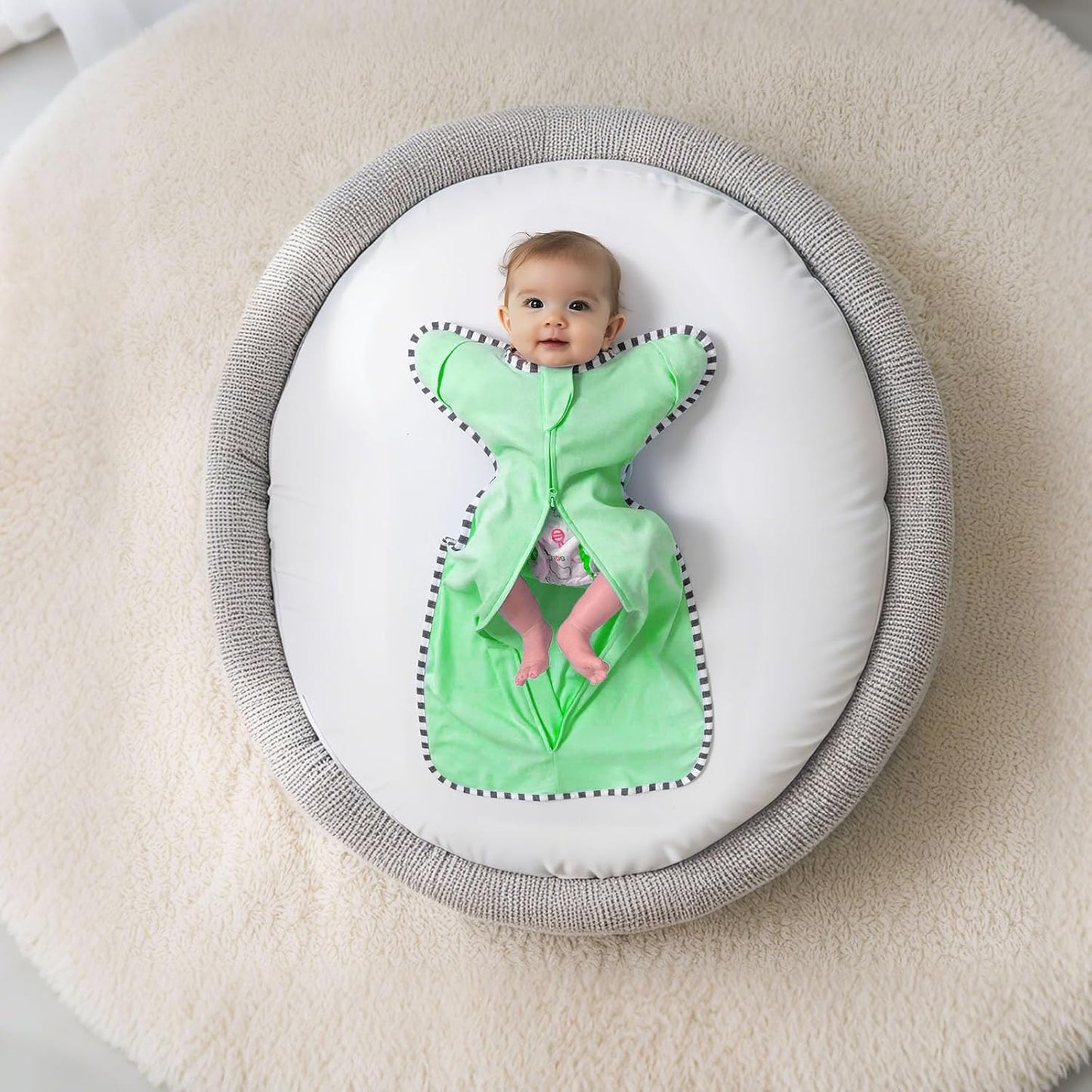 Transition Swaddle, 2 Pack 100% Cotton Baby Sleep Sack, 2-Way Zipper Infant Arm Up Swaddle for Newborn Baby Boys Girls (Green + Grey, M(3-6 Months))