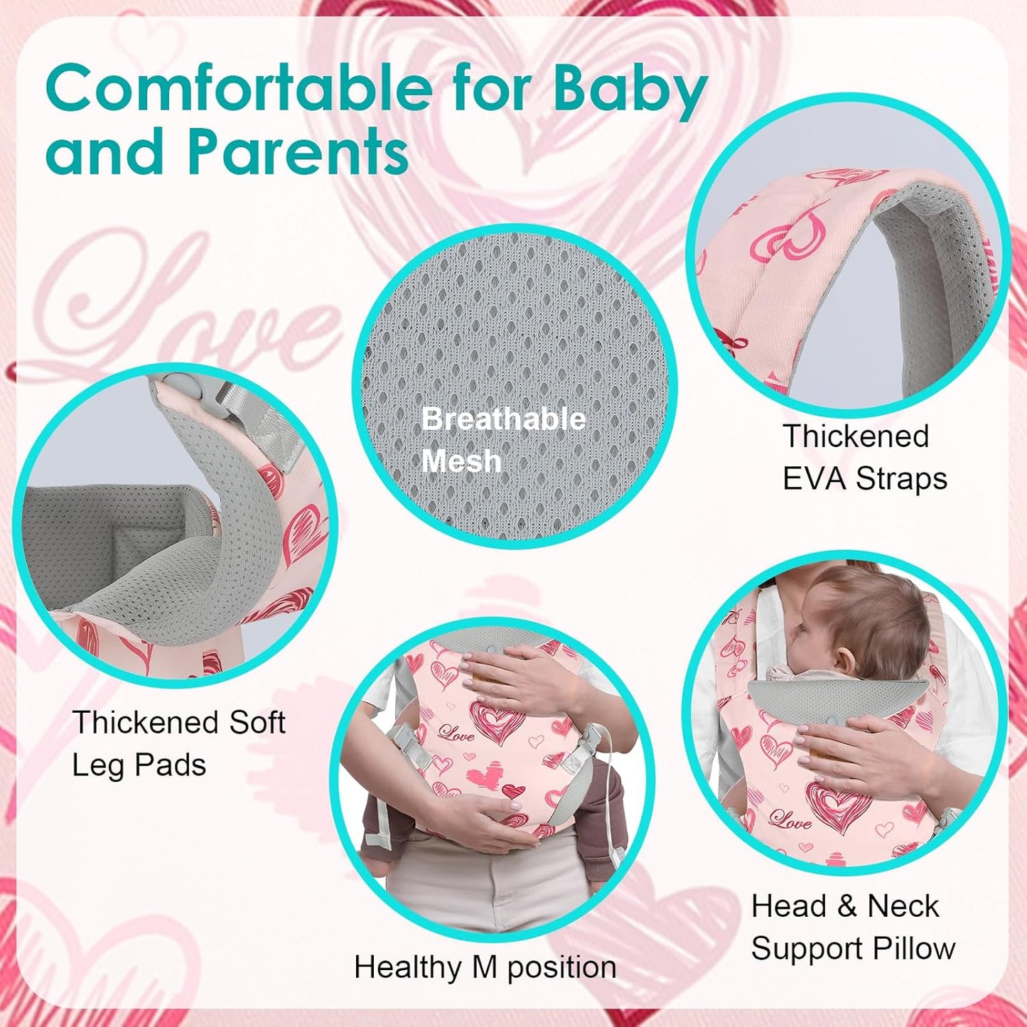 Baby Carrier Newborn to Toddler, Ergonomic Adjustable Toddler Carriers for 7-66 Lbs, Cozy Lightweight Infant Carrier with Neck Support, Baby Holder Carrier with Lumbar Support for Mom Dad