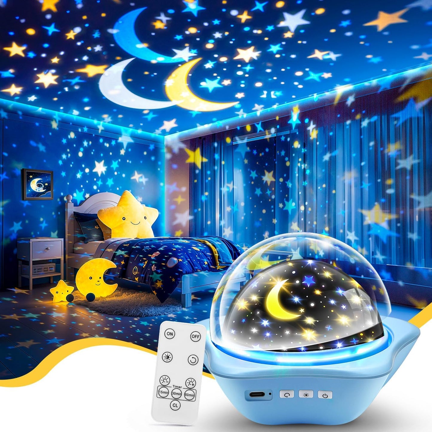 COOLNIGHT Star Lights for Bedroom, 72 Lighting Modes Star Projector Lights for Kids Room, 2400mAh Rechargeable Night Light Kids, Remote 360° Silent Sensory Light Projector for Boys Gifts