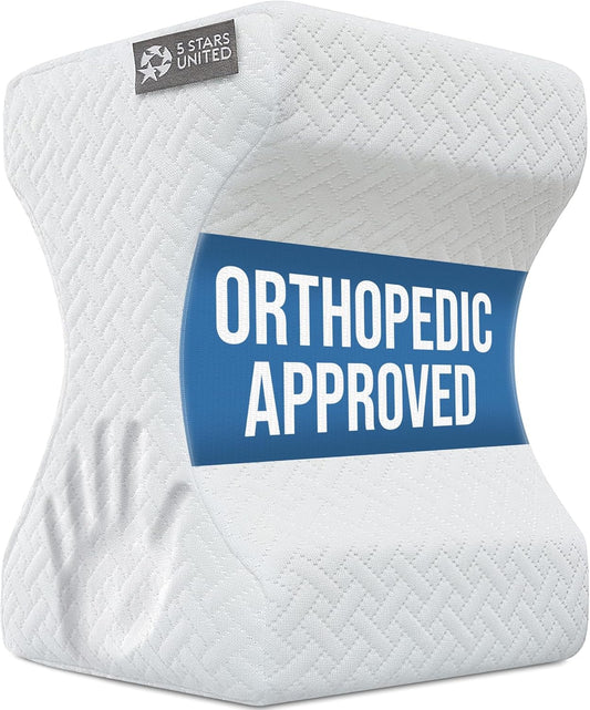 5 STARS UNITED Knee Pillow for Side Sleepers - Hip Pain Relief, Memory Foam Leg Cushion for Side Sleeping - Between Legs Pillow for Sciatica & Lower Back Pain, White