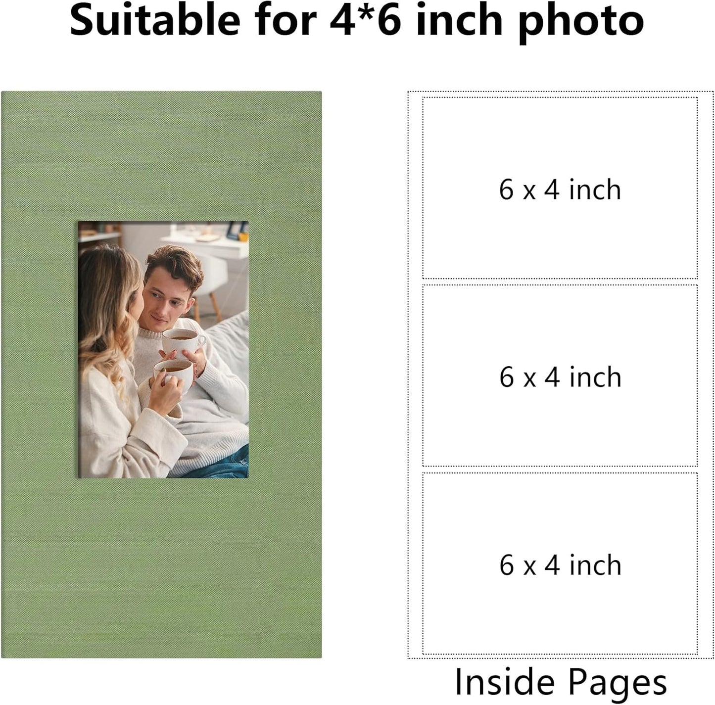 Photo Album 4x6 Pictrues 300 Pockets Linen Cover with Front Window Large Picture Book for Family Travel Wedding and Memory Keepsake Organizer Light Green