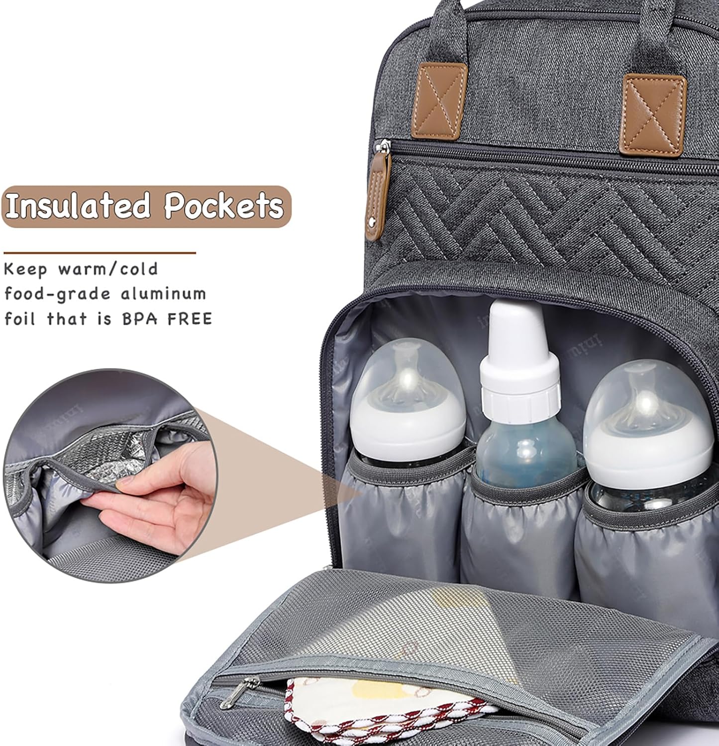 iniuniu Diaper Bag Backpack, 4 in 1 kit Large Unisex Baby Bags for Boys Girls, Waterproof Travel Back Pack with Diaper Pouch