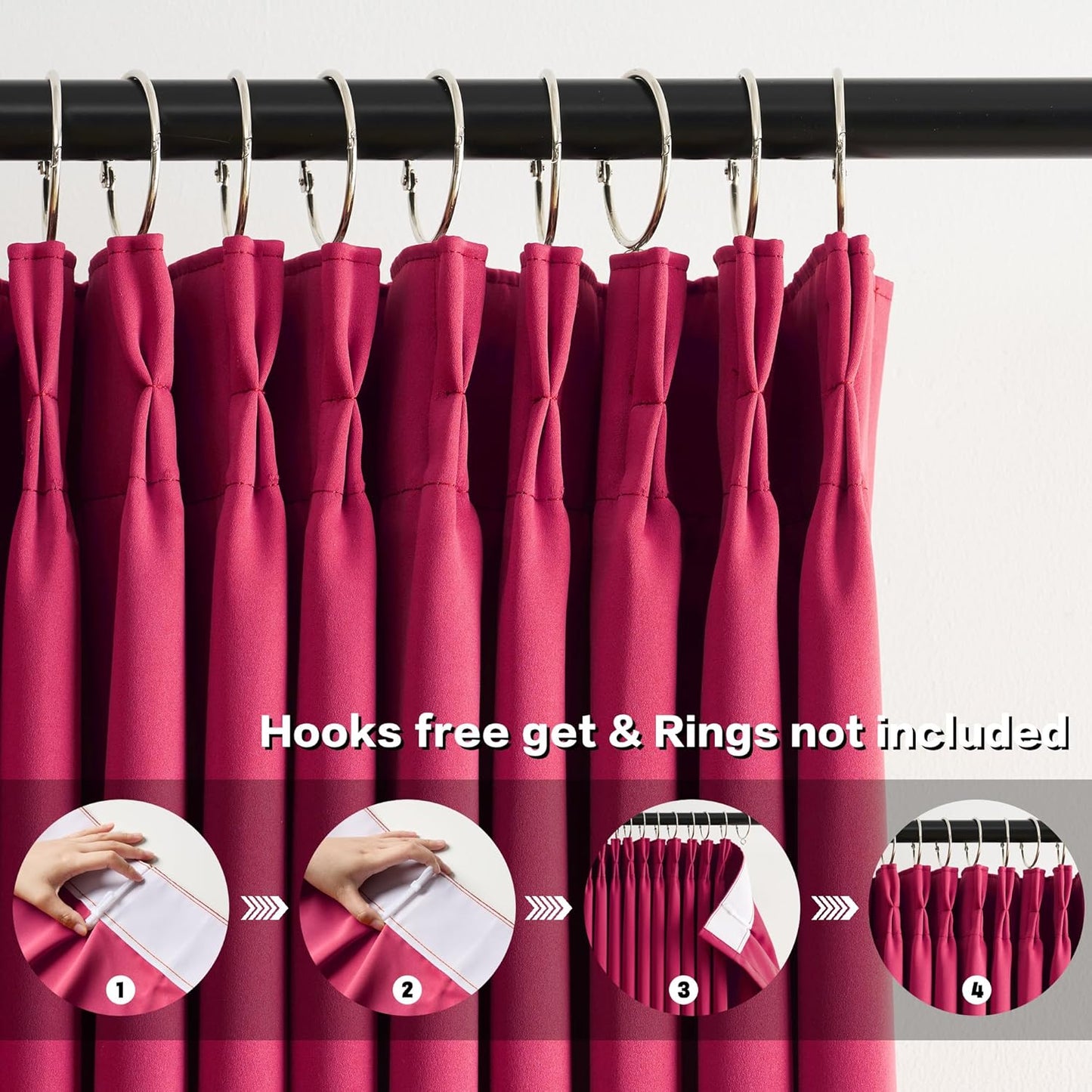 Custom Pleated Curtains Hot Pink Color, Heat Blocking Window Treatment for Bedroom Vertical Draft Blackout Magenta Drapes for Living Room 40 Wide by 90 Inch Long, 2 Panels, Hot Pink, Pinch Pleat