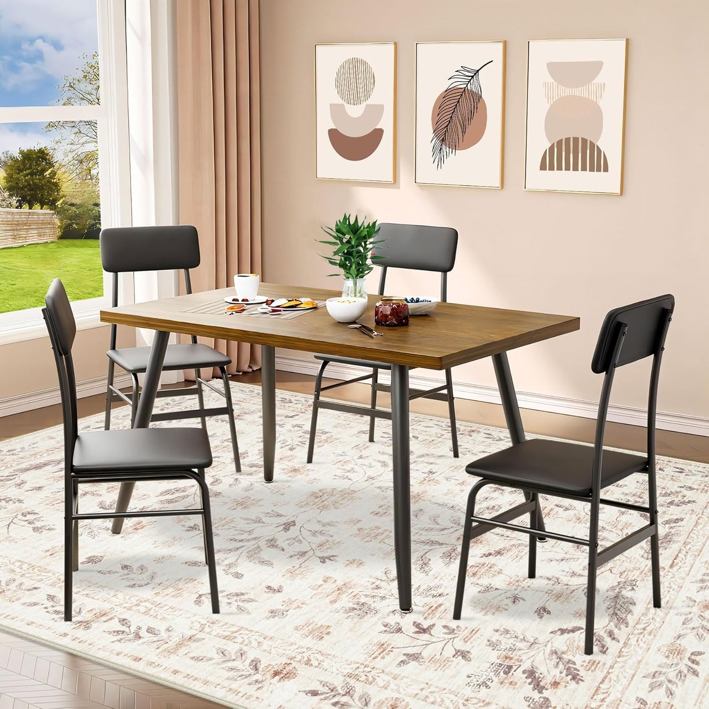 Rugs for Living Room 6x9 Rug, Washable Floral Boho Area Rug Non Slip Soft Low Pile Large Rugs for Bedroom Girls, Dining Room, Office, Kids Playroom(6'x9', Floral Beige)