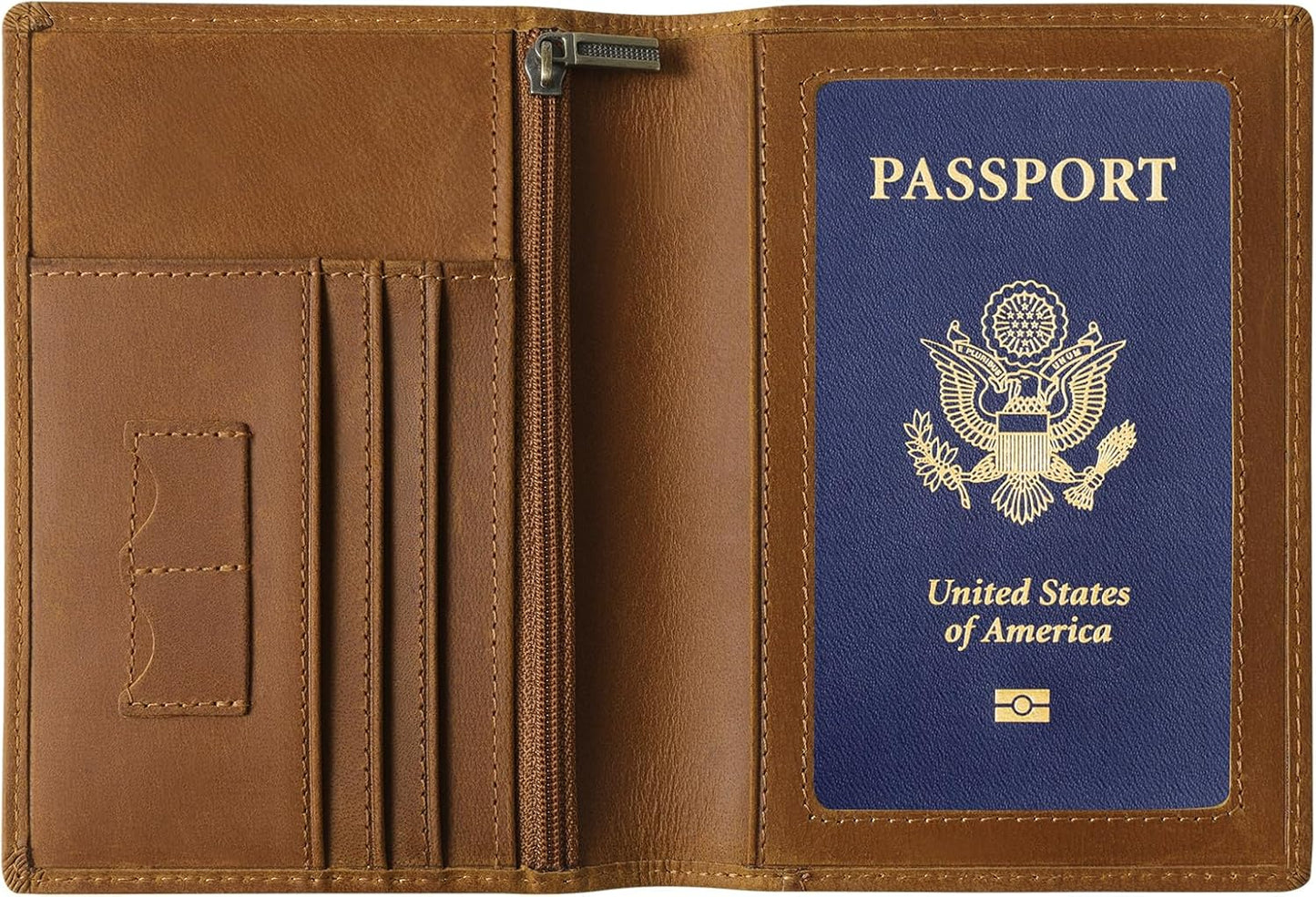 Ringsun Leather Passport Cover for Men Women, RFID Passport Wallet Case Travel Passport Holder for Family