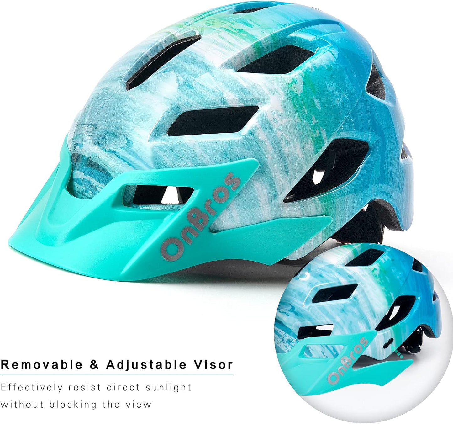 OnBros Kids Bike Helmet - Bike Helmets for 5-14 Boys or Girls with Visor, Children Bicycle Helmet for Skateboard Mountain Scooter Road Cycling, Lightweight and Adjustable 50-57CM