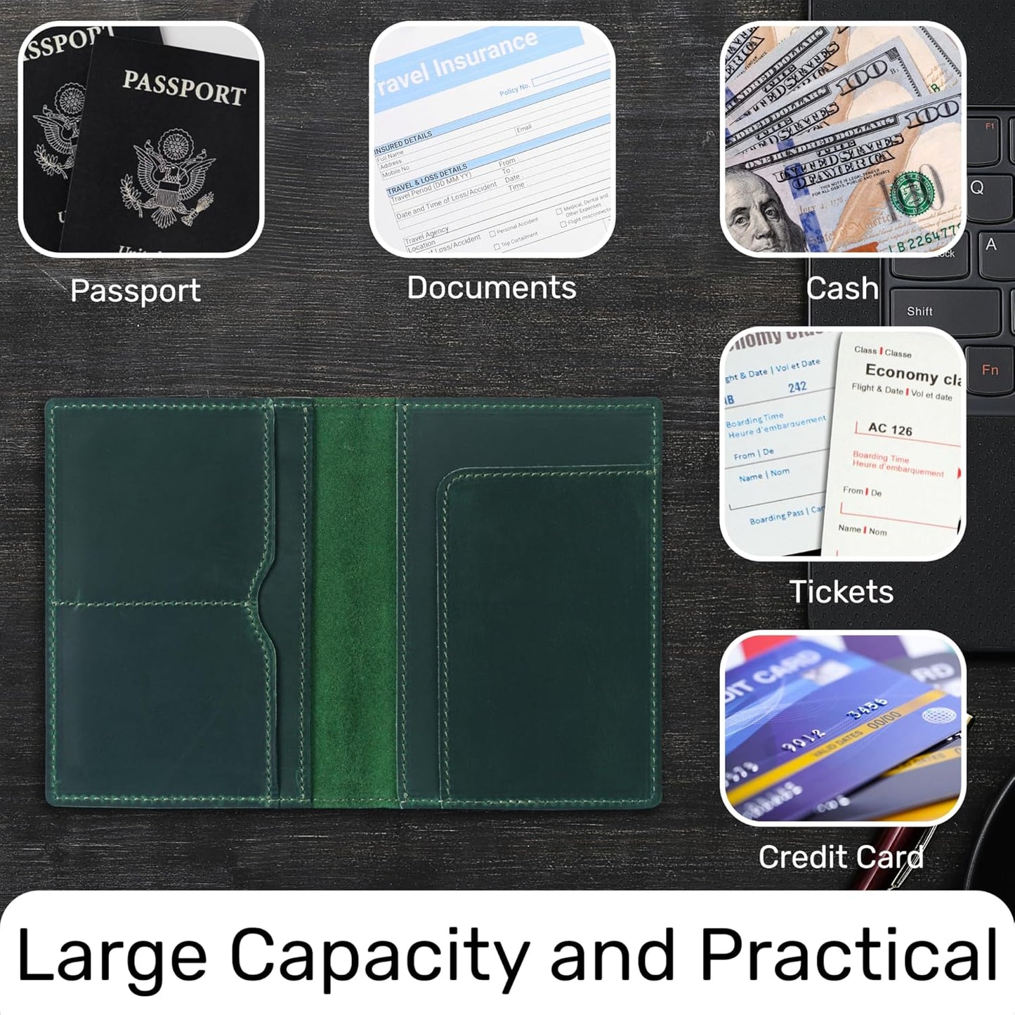 HIFA Leather Passport Holder, Handmade Passport Cover with Card and Ticket Slot - Genuine Leather, Elegant Design, Easy Access - Passport Case, Passport Wallet, Passport Holder