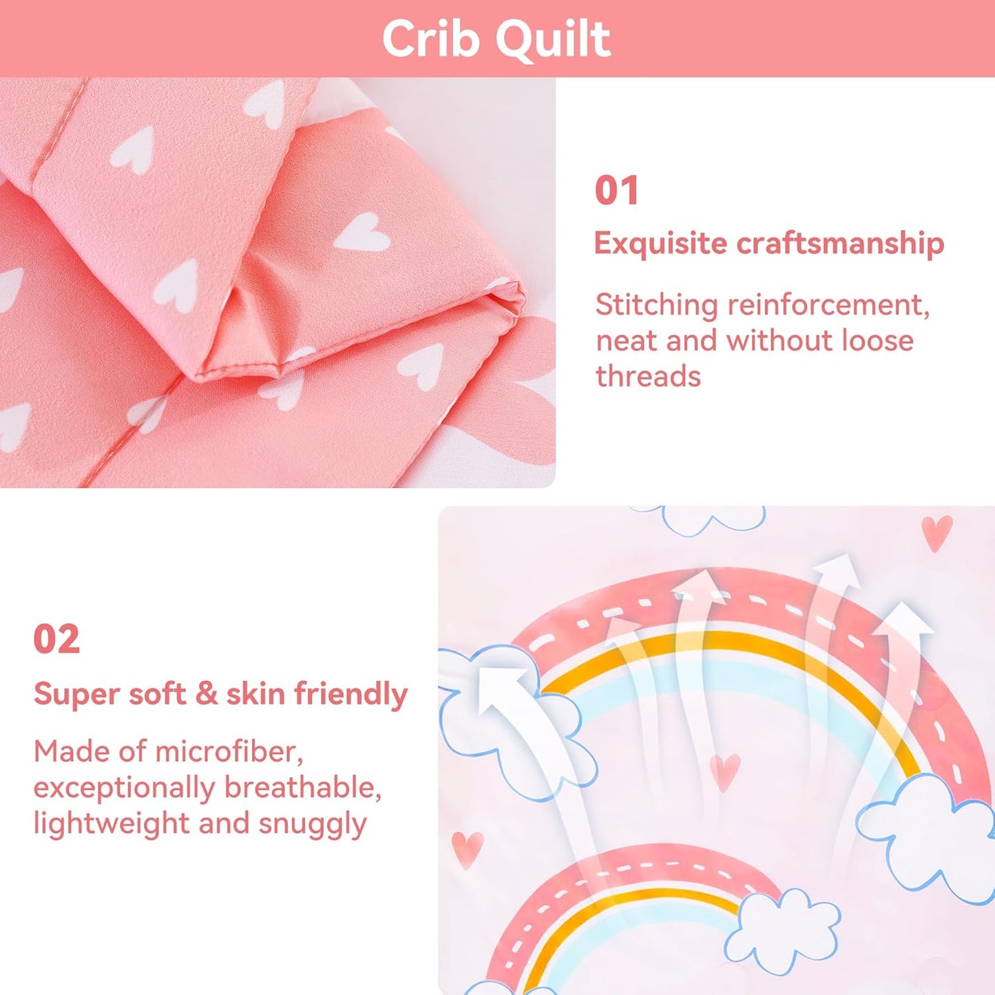 Viviland 3 Pieces Baby Bedding Set for Boy Girls, Baby Bedding Set for Newborn, Infant & Toddler - Rainbow