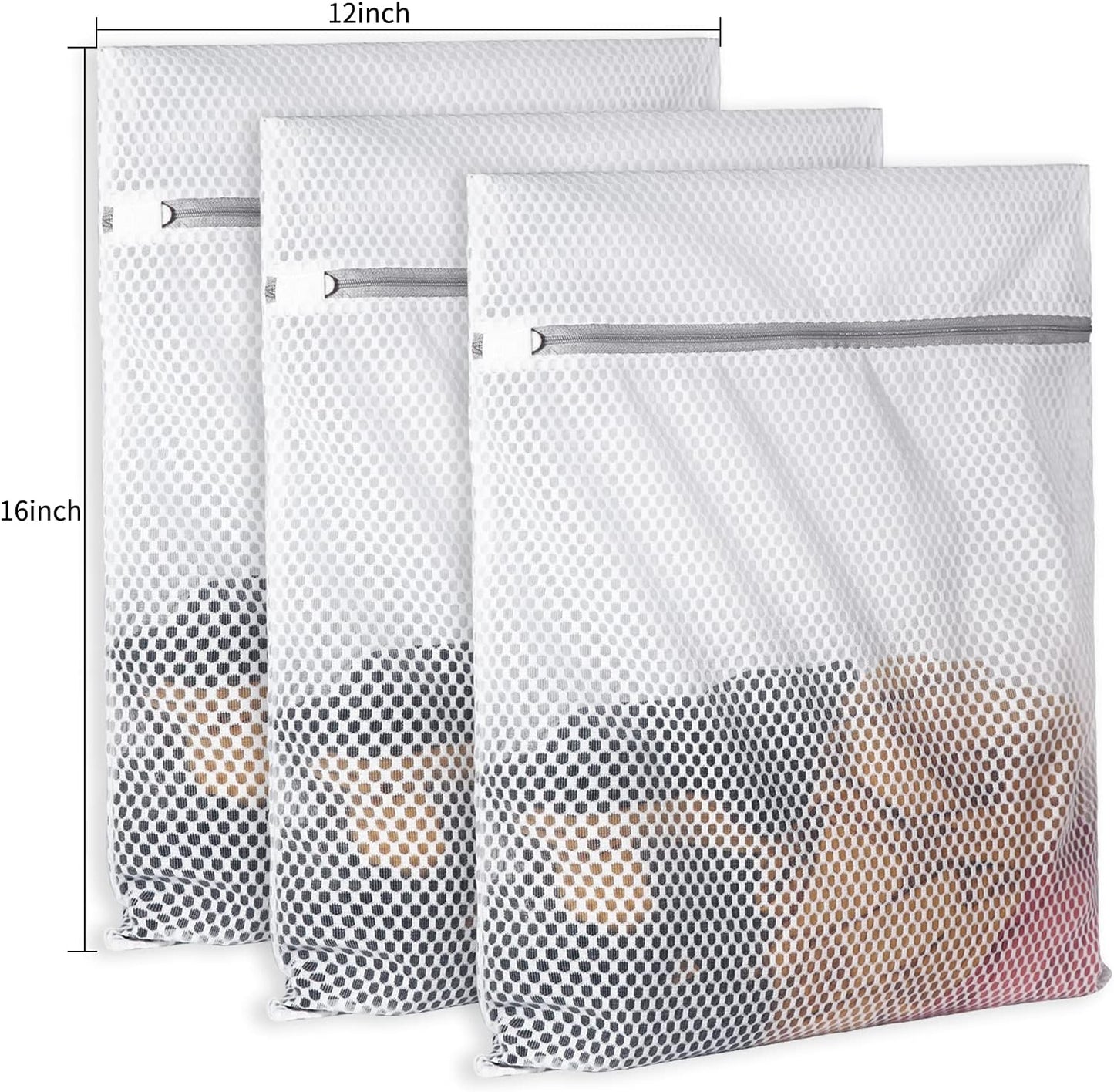 3Pcs Durable Honeycomb Mesh Laundry Bags for Delicates 125gsm Net Fabric Durable and Reusable Delicate Wash Bag,Organization Bag for Lingerie,Sock,12 x 16 Inches(3 Medium)