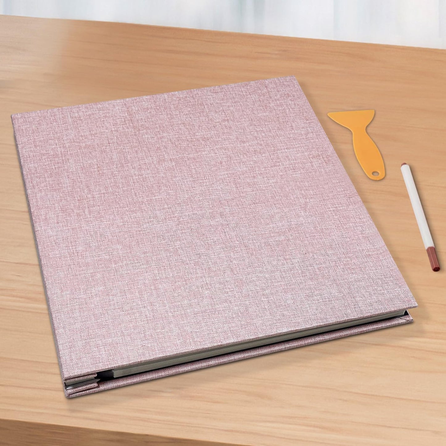 Large Photo Album Self Adhesive Scrapbook Album for 4×6 5×7 8×10 Pictures DIY Magnetic Linen Cover Album 40 Pages for Family Wedding Gifts with Metal Pen and Plastic Board