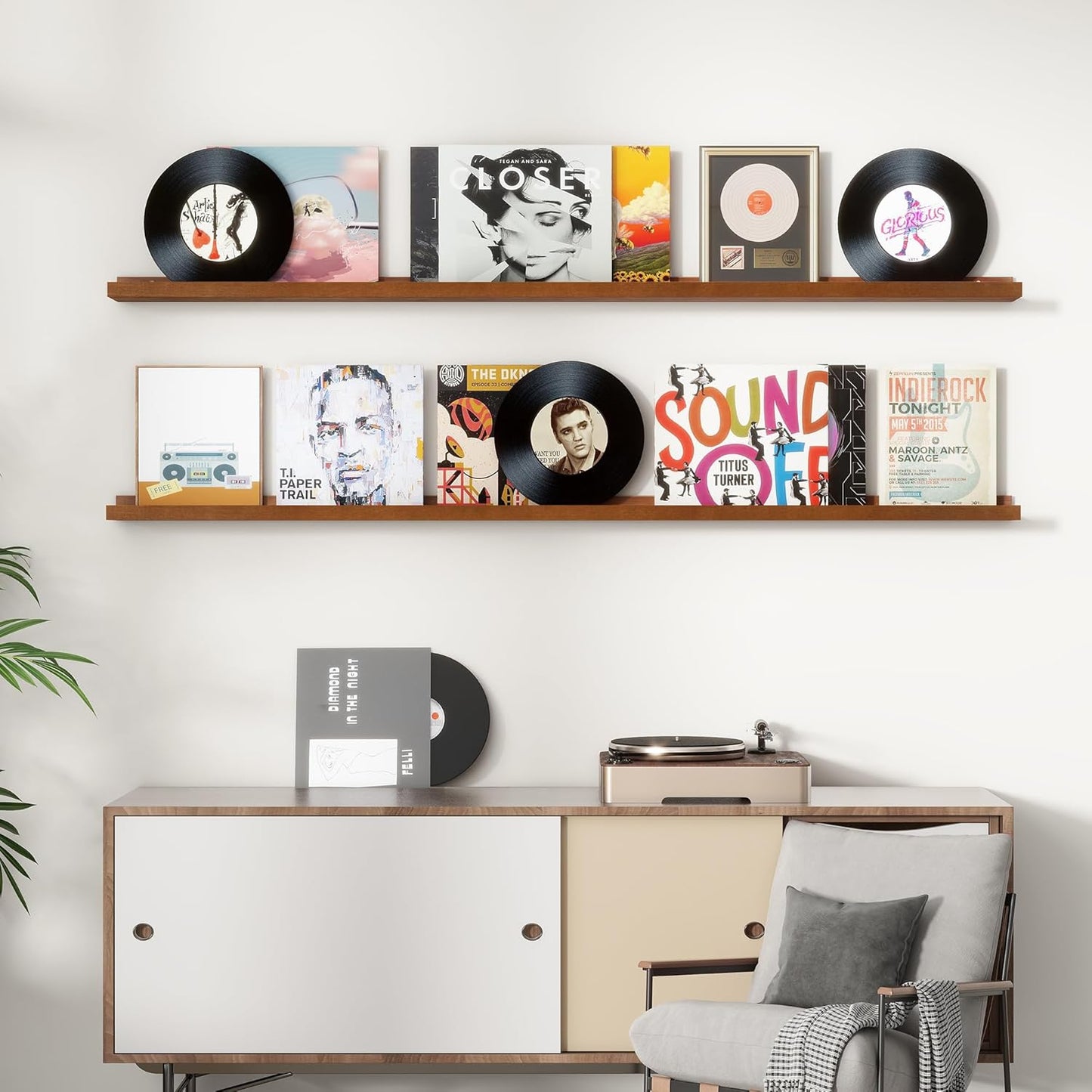 Picture Ledge Shelf, Floating Shelves Set of 2, Solid Pine Wood 72'' Long Large Nursery Book Shelves for Toys Storage, Kids Bookshelf for Living Room Bedroom Decor Books Photo Frames, Walnut