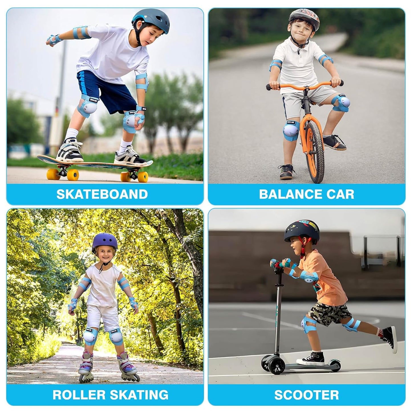 Youth/Kids Knee Pads Elbow Pads Wrist Guards Protective Gear Set for 3-15 Years Child Roller Skates, Skateboard, Cycling, Inline Skating, BMX Bike, Balance Bike, Scooter Riding and Other Outdoor Sports