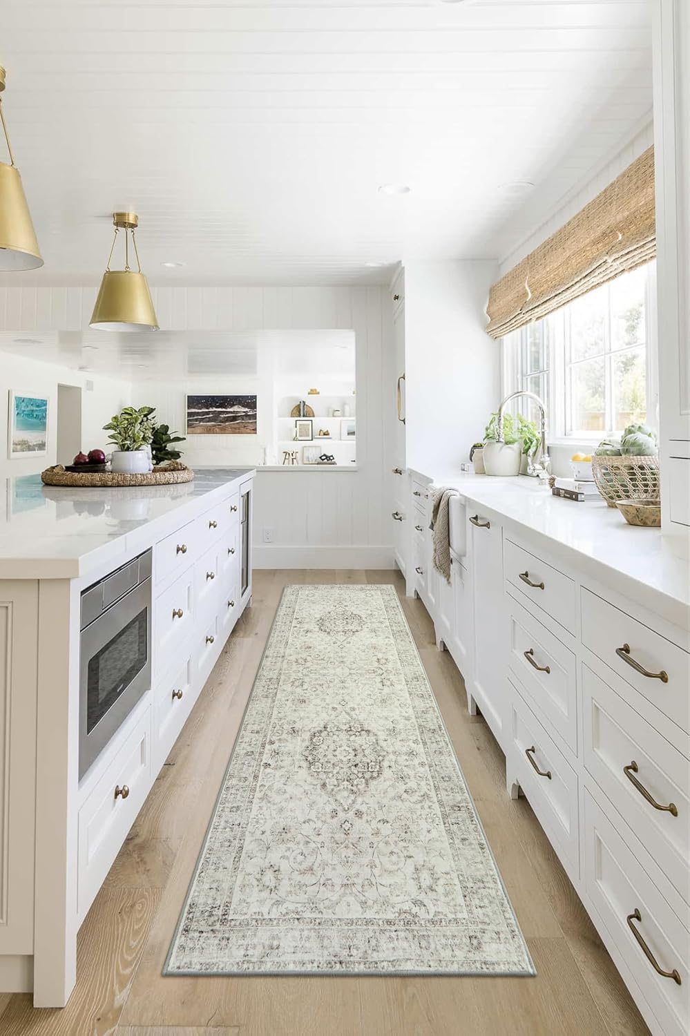 LIVEBOX Washable 2.5x8 Runner Rugs for Entryway Bathroom, Boho Kitchen Floor Mats Long Rug Runners for Hallways Non Slip, Farmhouse Low-Pile Carpet Runners for Laundry Room, Taupe