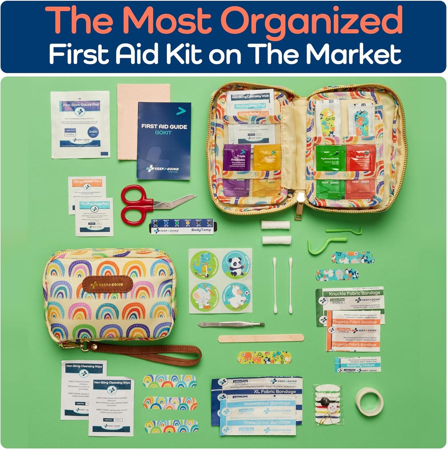 KeepGoing Travel First Aid Kit for Kids – 130 Pc. for Car, Home, Purse, Diaper Bag & Backpack with Latex-Free Bandages - Mini First Aid Kit Travel Size TSA-Approved