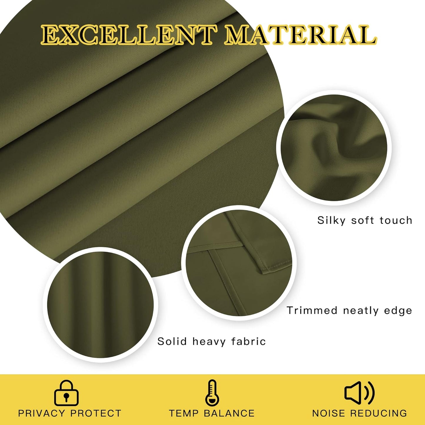 NICETOWN Room Darkening 66 inch Curtains for Bedroom, Grommet Thermal Insulated Room Darkening Window Treatments Voice Reducing for Kids Room, 2 Panels, W66 x L66, Olive