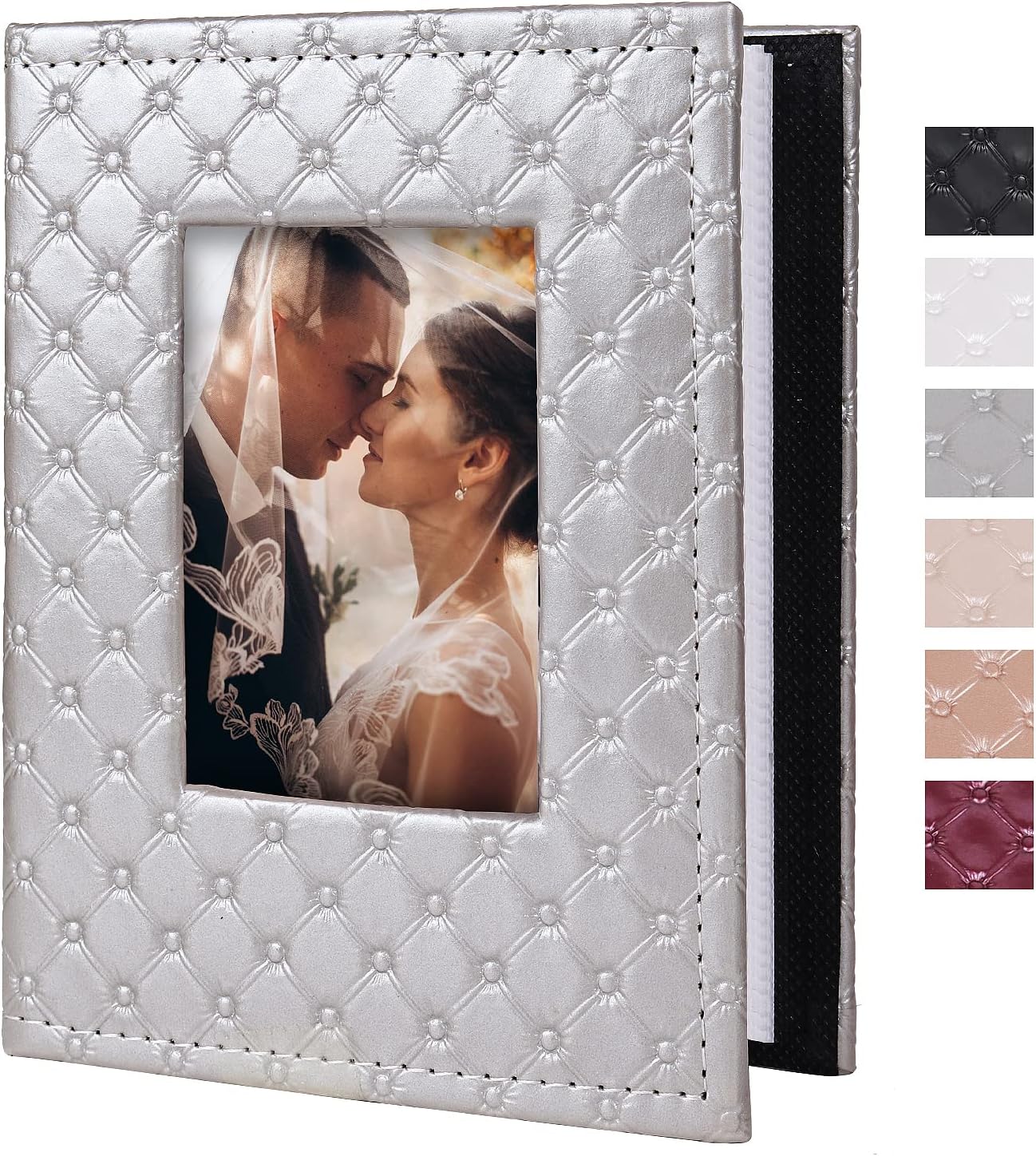 RECUTMS Photo Album 4x6 100 Pockets Photos, Button Grain PU Leather Photo Books Small Picture Album for Baby Family Wedding Christmas Photo Albums Holds 100 Vertical Photos （Grey）