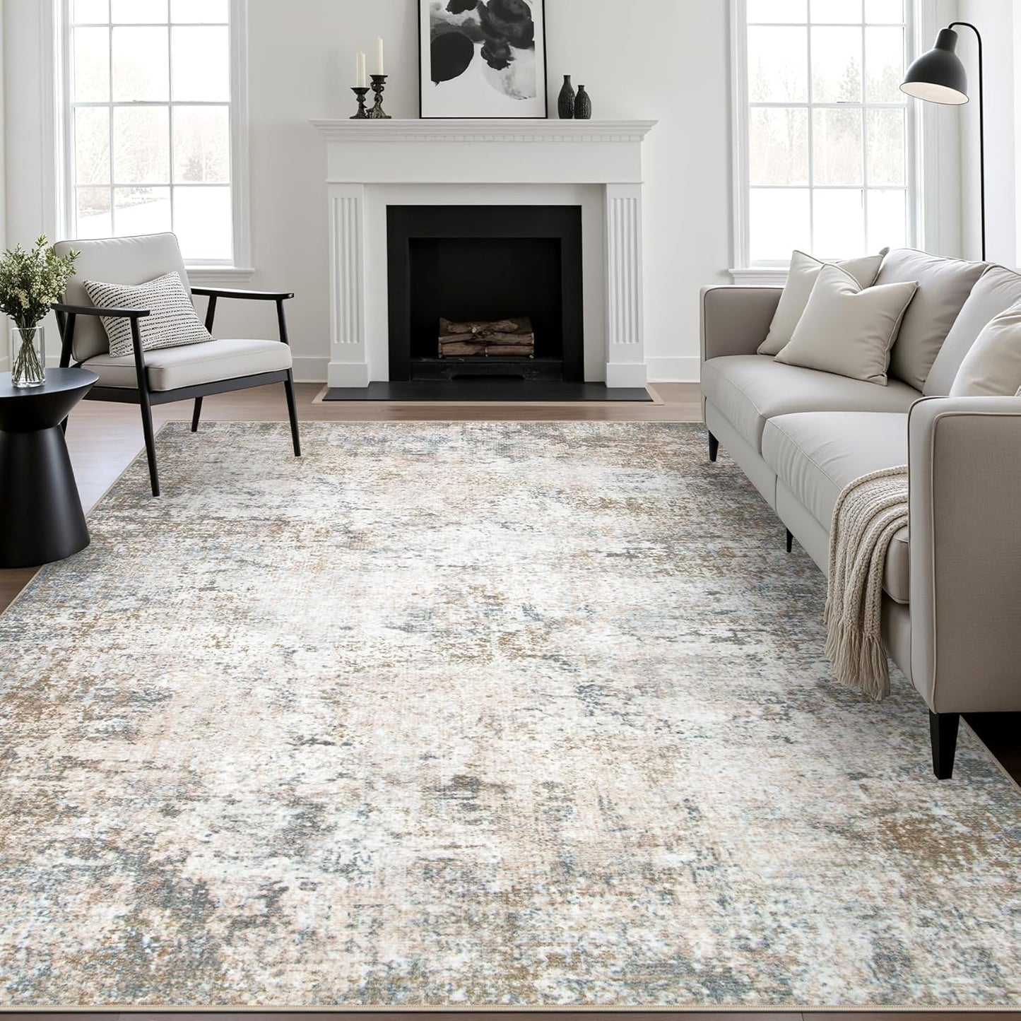 9x12 Area Rug Living Room Rug: Washable Modern Abstract Soft Thin Rug Indoor Floor No Slip Stain Resistant Carpet for Bedroom Dining Room Farmhouse Nursery Home Office - Brown Grey