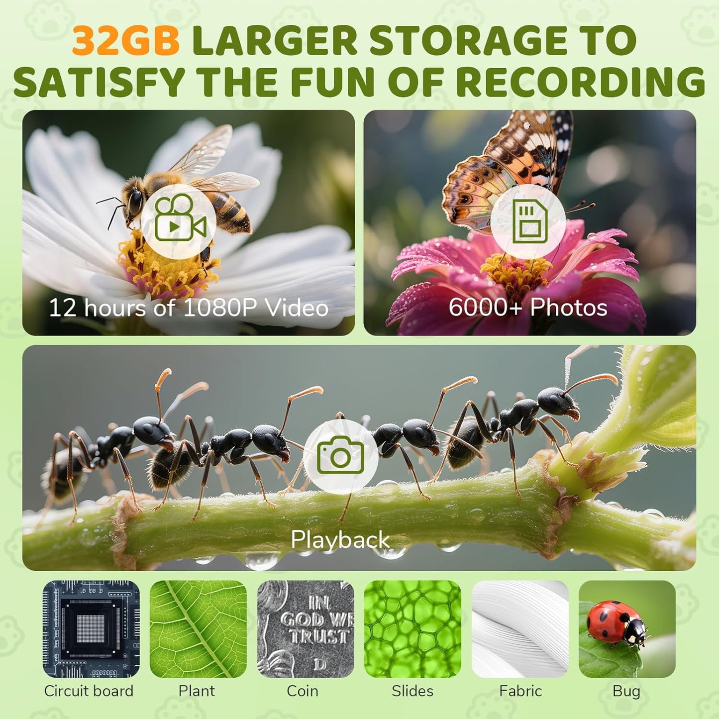 Microscope for Kids, Aurosports Kids Microscope Handheld, 1000X Pocket Miniscope Portable with Photo & Video - 2 Inch HD IPS Screen 32GB Digital Microscopes for Boys Girls Gifts