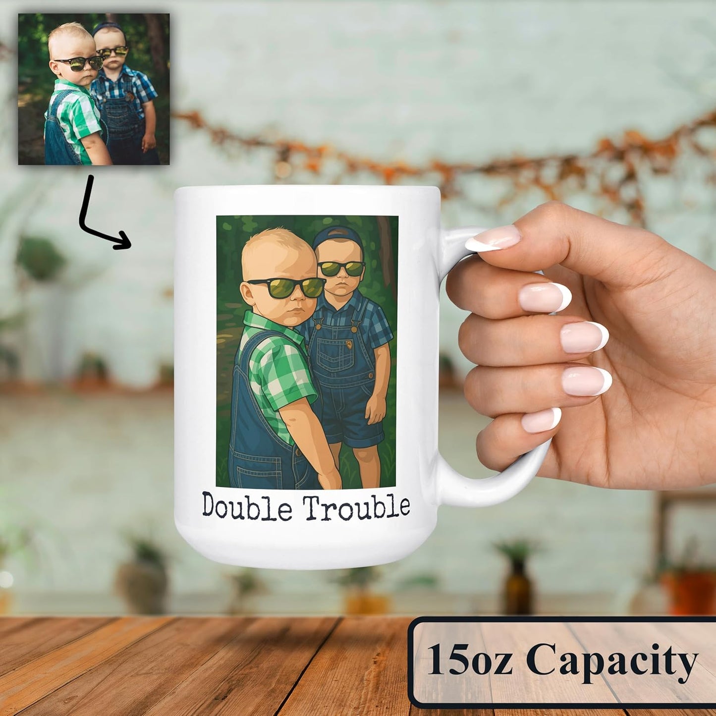 Personalized Coffee Mug, Custom Drawing Portrait Gift, Funny Customized Coffee Gift for Men & Women, Custom Mugs with Pictures, White 15oz Father's Day Mug