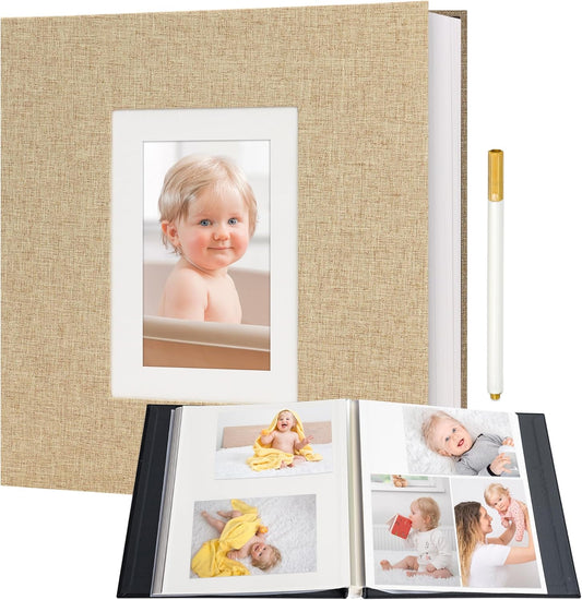 Vienrose Photo Album Self Adhesive for 2x3 4x6 5x7 8x10 Pictures DIY Scrapbook 40 Blank Pages Linen Cover Memory Book for Wedding, Baby Growth, Travel, Khaki