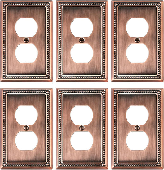 6-Pack Duplex Outlet Cover Plate, Antique Copper Metal Wall Plates for Electrical Outlets, 1 Gang Receptacle Cover, Pearls Decorative Switch Plates and Outlet Covers