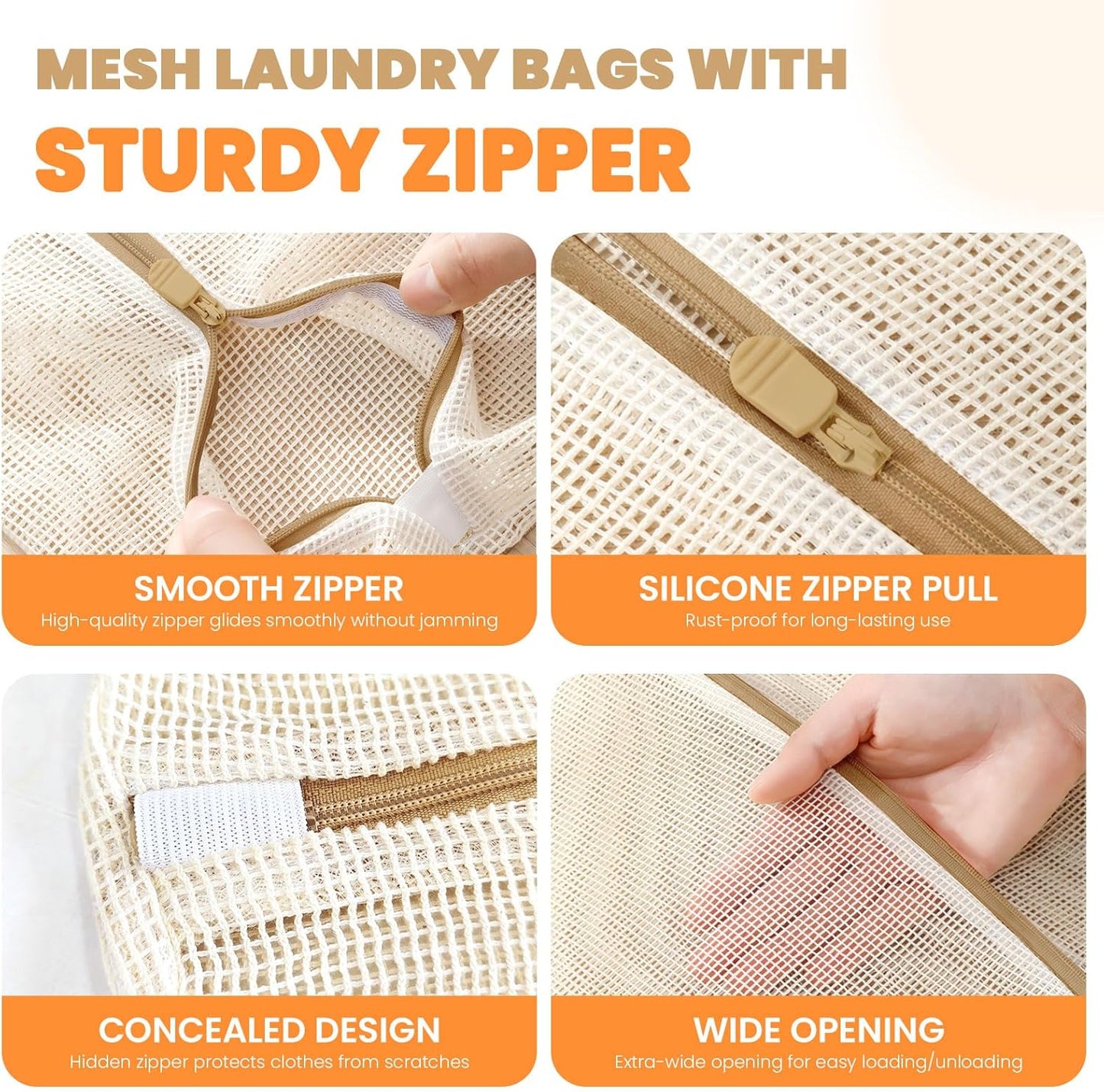 4Pcs Large Cotton Mesh Laundry Bags for Delicates,Breathable Mesh Garment Bag for Washing Machine,Travel Wash Bags with Zipper for Bras,Underwear,Socks,Clothes,Laundry Dorm Room Essentials(L)