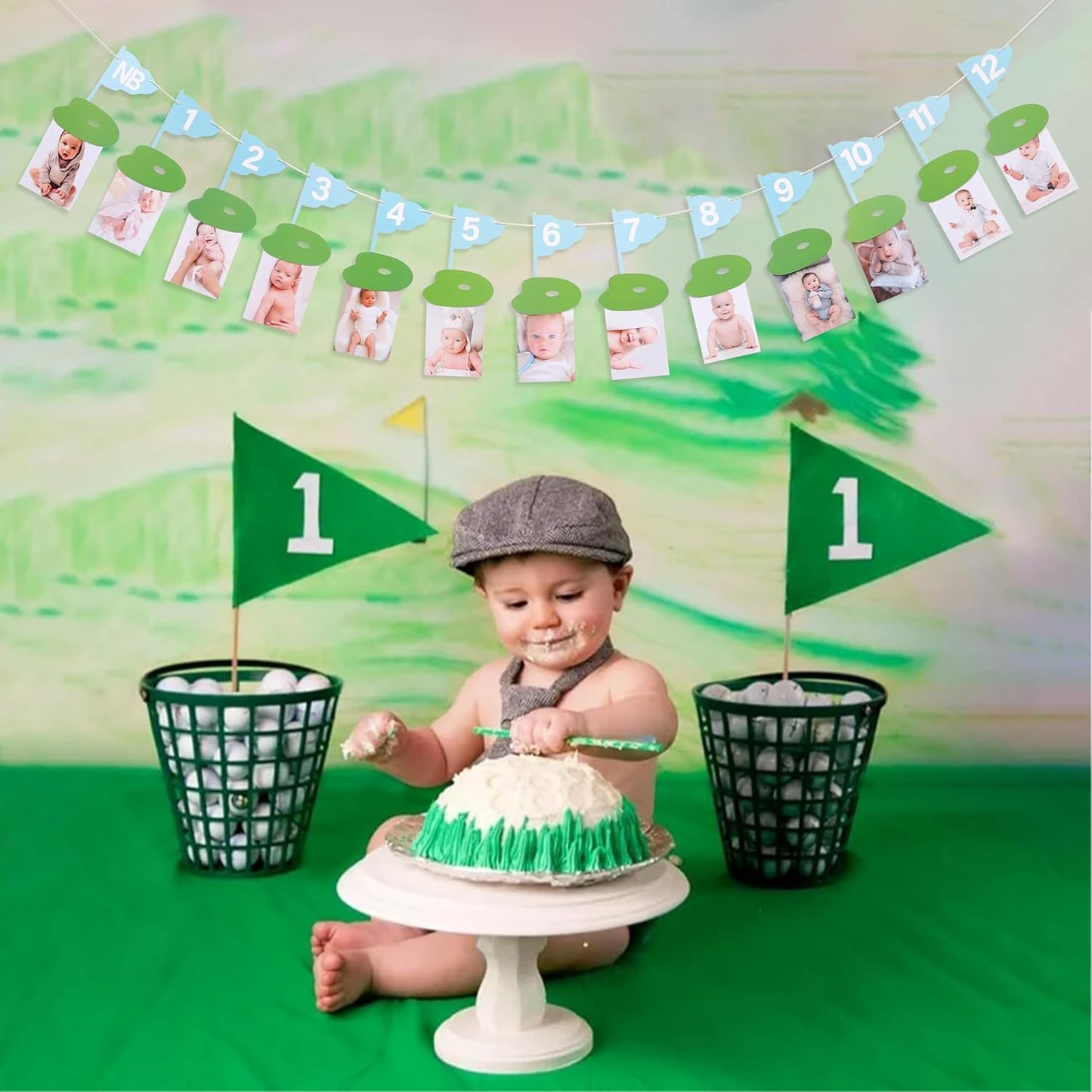 Golf 12 Monthly Photo Banner - Hole In One Monthly Photo Banner,Newborn To 12 Months Banner,Baby's First Year Golf Themed Birthday(blue)