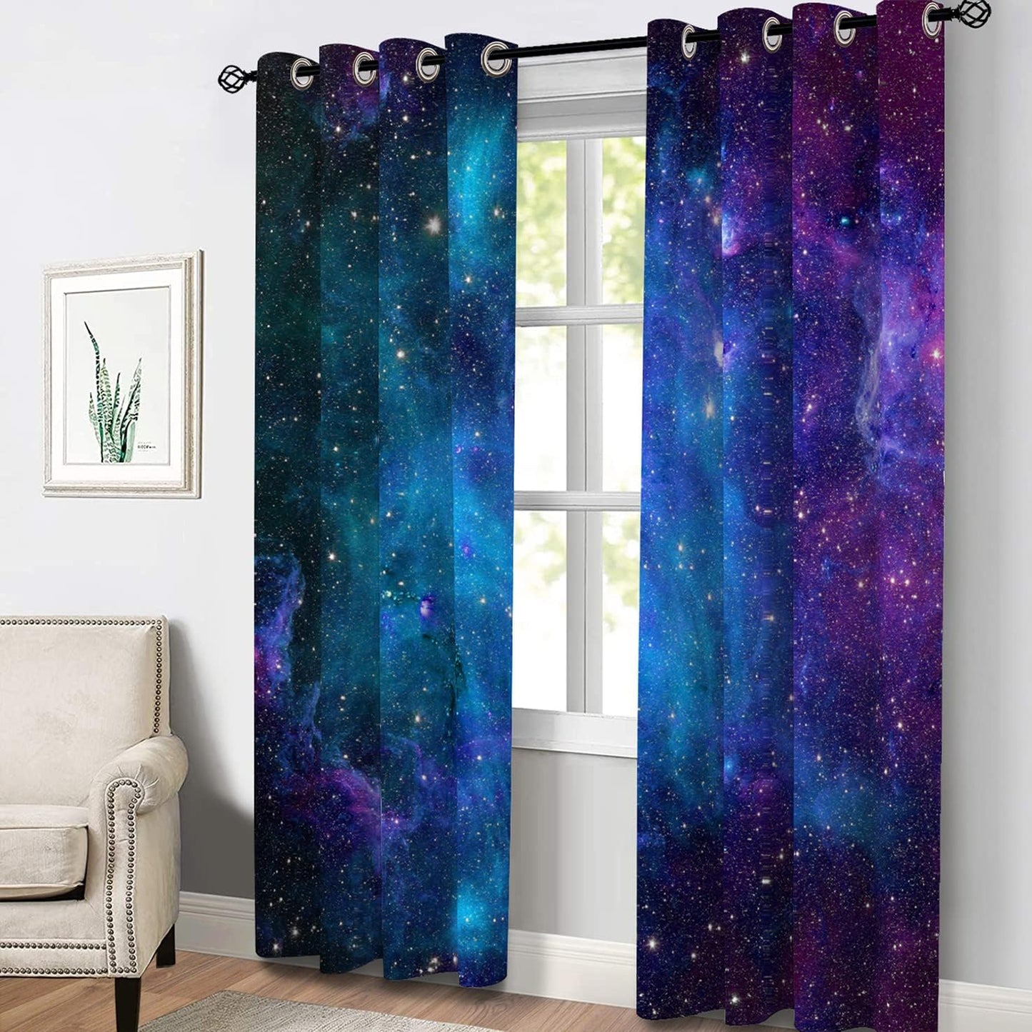 Aimego Galaxy Blackout Curtains Outer Space Universe Nebula Night Starry Window Drapes Decor for Kids Boys Teens Bedroom Living Room Grommet Room Darkening Curtains 2 Panel Set, 42"X54"