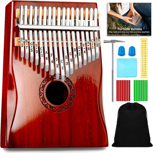 Kalimba Thumb Piano,YUNDIE Portable 17 Keys Mbira Finger Piano with Tune Hammer and Study Instruction,Musical Instruments Gift for Adult Beginners Professional(Brownish Red) (17 Keys)