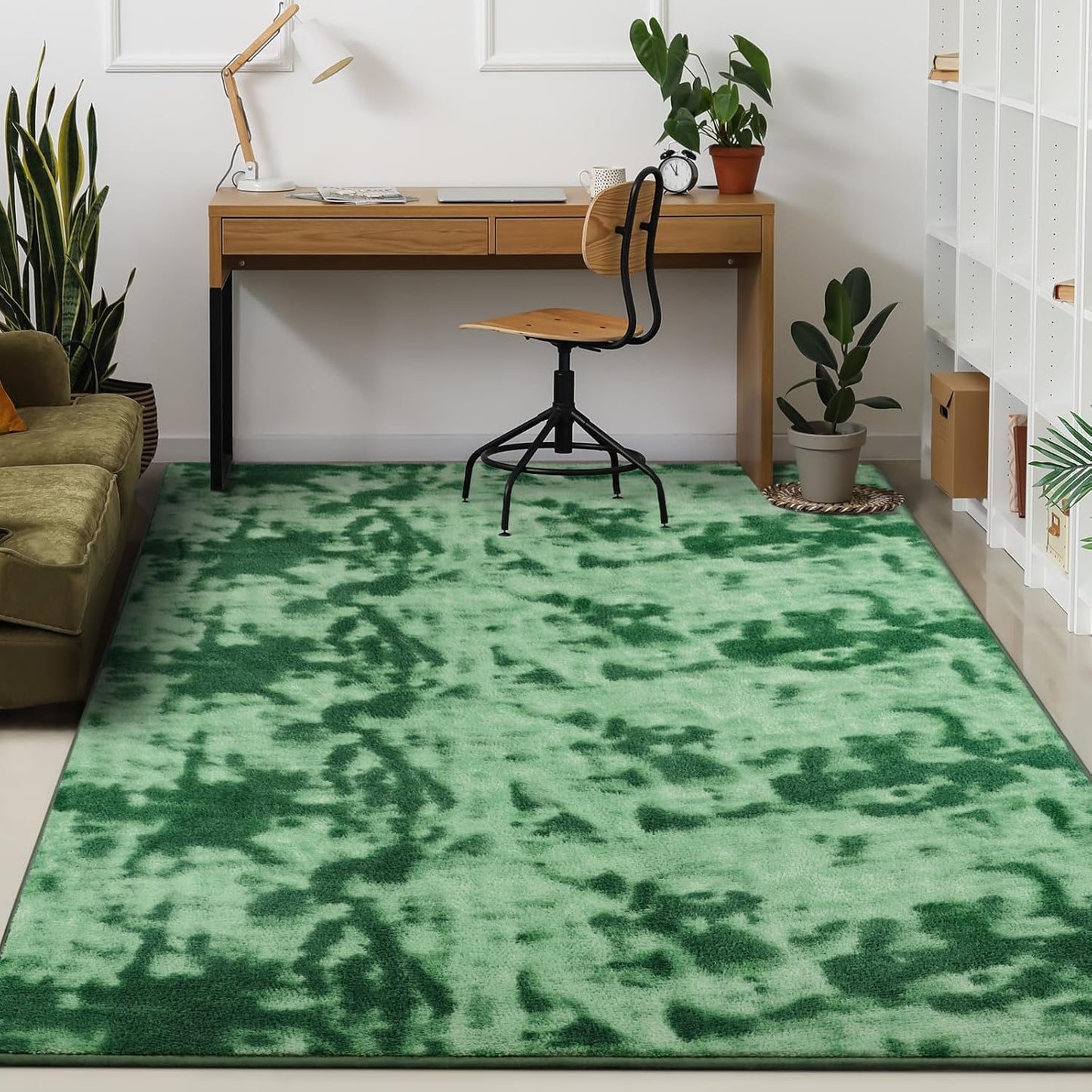Kimicole 5x8 Washable Area Rugs for Bedroom Living Room, Low Pile Ulta-Thin Solid Color Rug, Non-Slip Soft Fluffy Carpet for Nursery Kids Room Dorm Room Home Decor (Green)