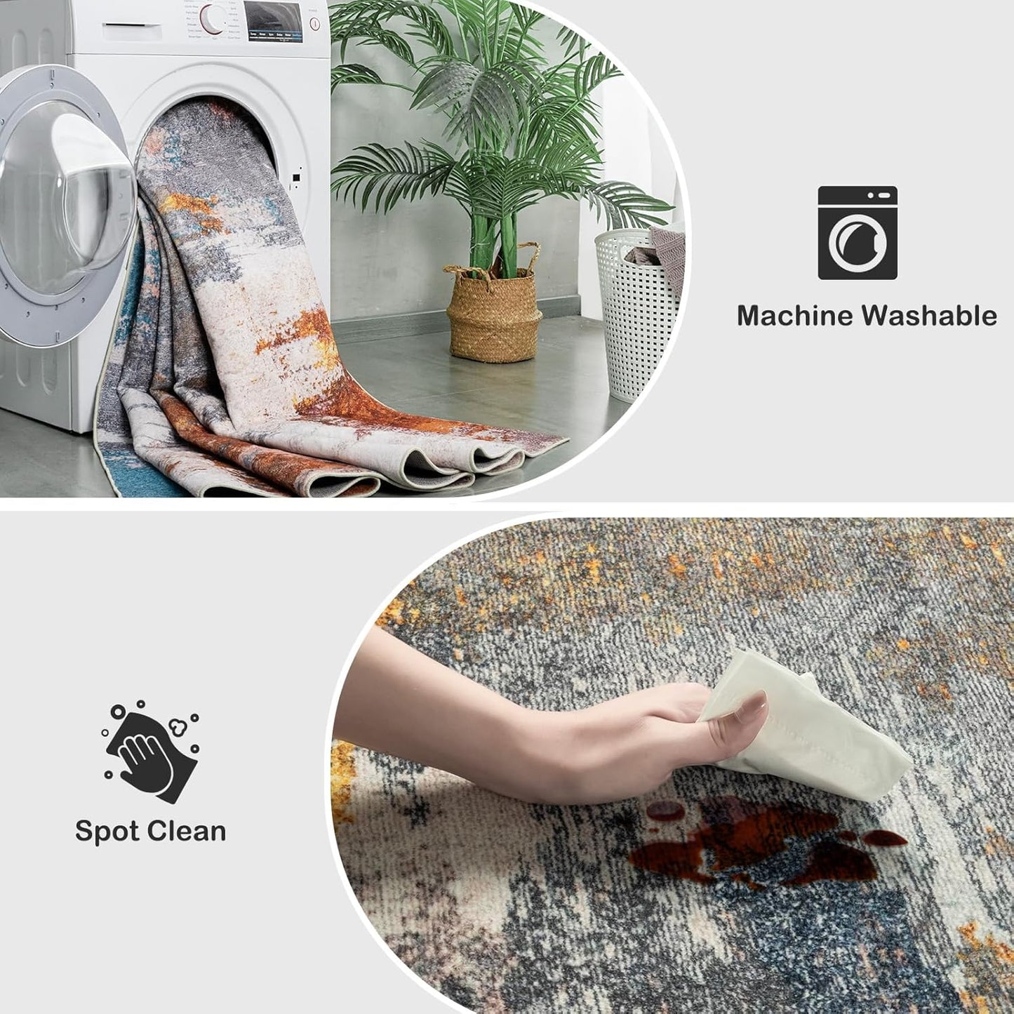 Kelarea Living Room Rug, 6x9 Rug Modern Abstract Washable Rugs Grey Faux Wool Vintage Carpet, Non Slip Rugs for Living Room, Bedroom, Dining Room, Kids Playroom, Home Office