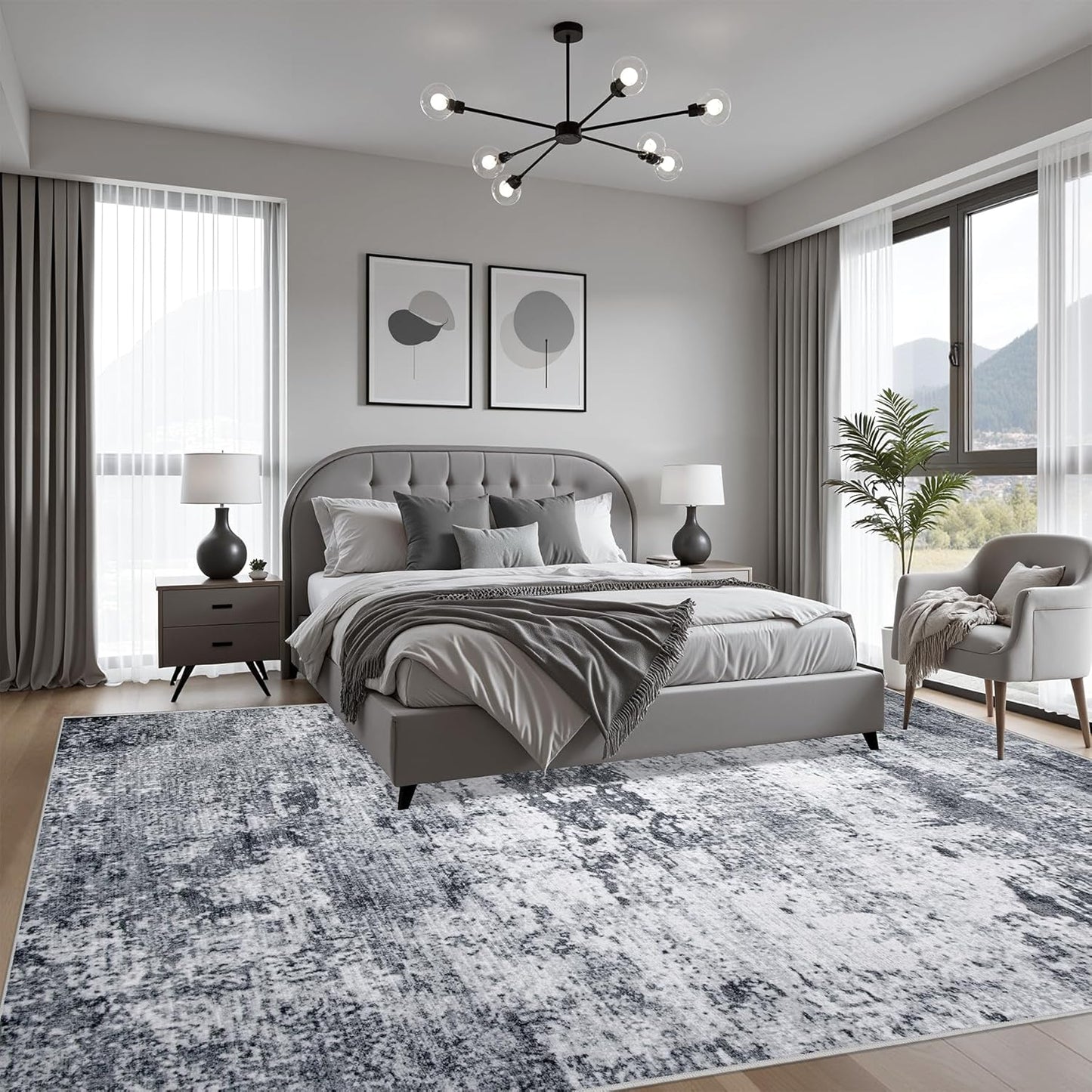 8x10 Area Rug Living Room Rug: Washable Modern Abstract Soft Thin Rug Indoor Floor No Slip Stain Resistant Carpet for Bedroom Dining Room Farmhouse Nursery Home Office - Grey