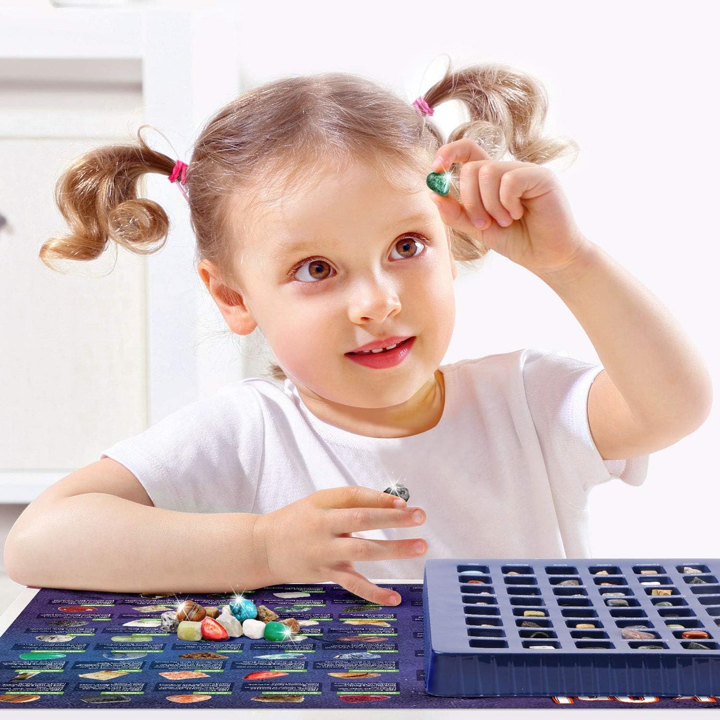 XXTOYS Rocks Collection 48 PCS Rock and Mineral Education Set Gemstones for Kids Geology Gem Kit with Tiger’s Eye Rose Quartz Red Jasper and More Identification Guide STEM Science Education