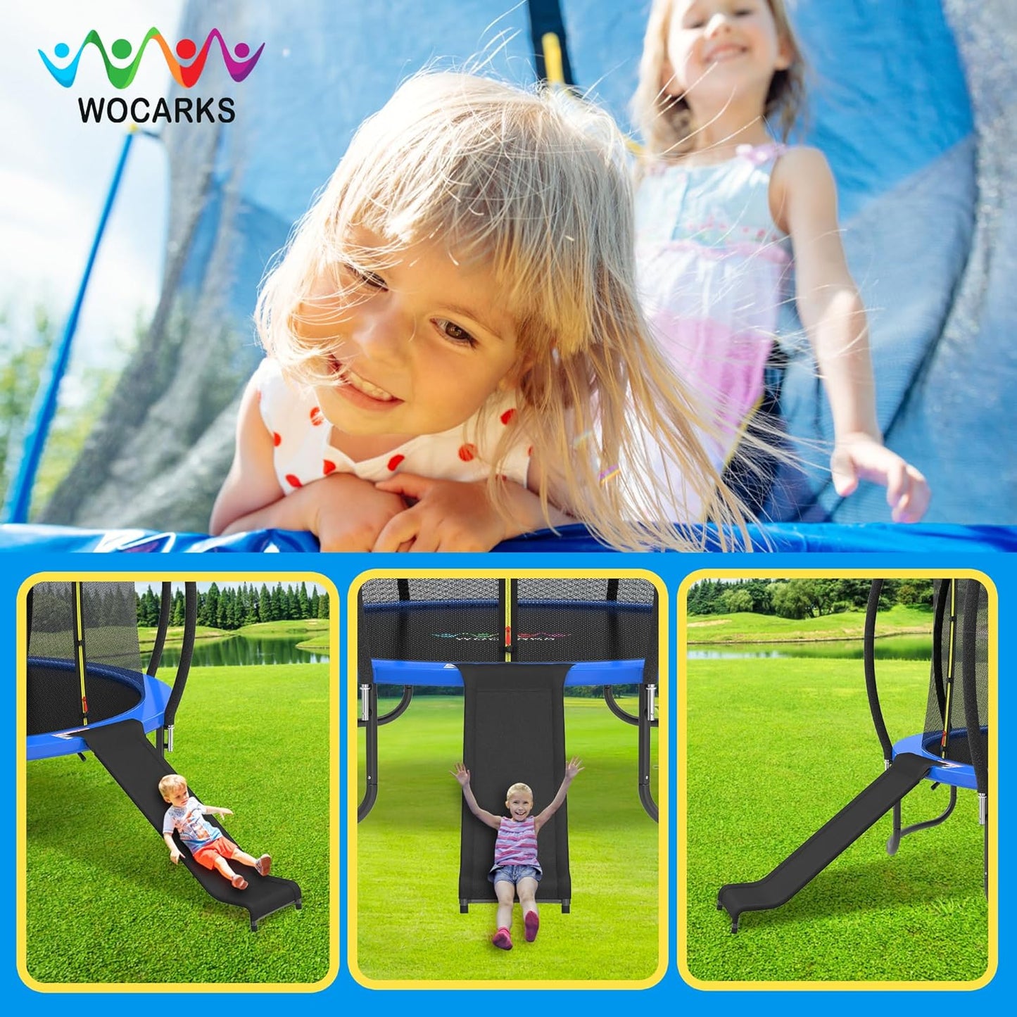 Universal Trampoline Ladder Trampoline Slide for Kids Climb Up & Slide Down, Outdoor Trampoline Slide Attachment, Easy to Install, Fit All Kinds of Trampolines, Black