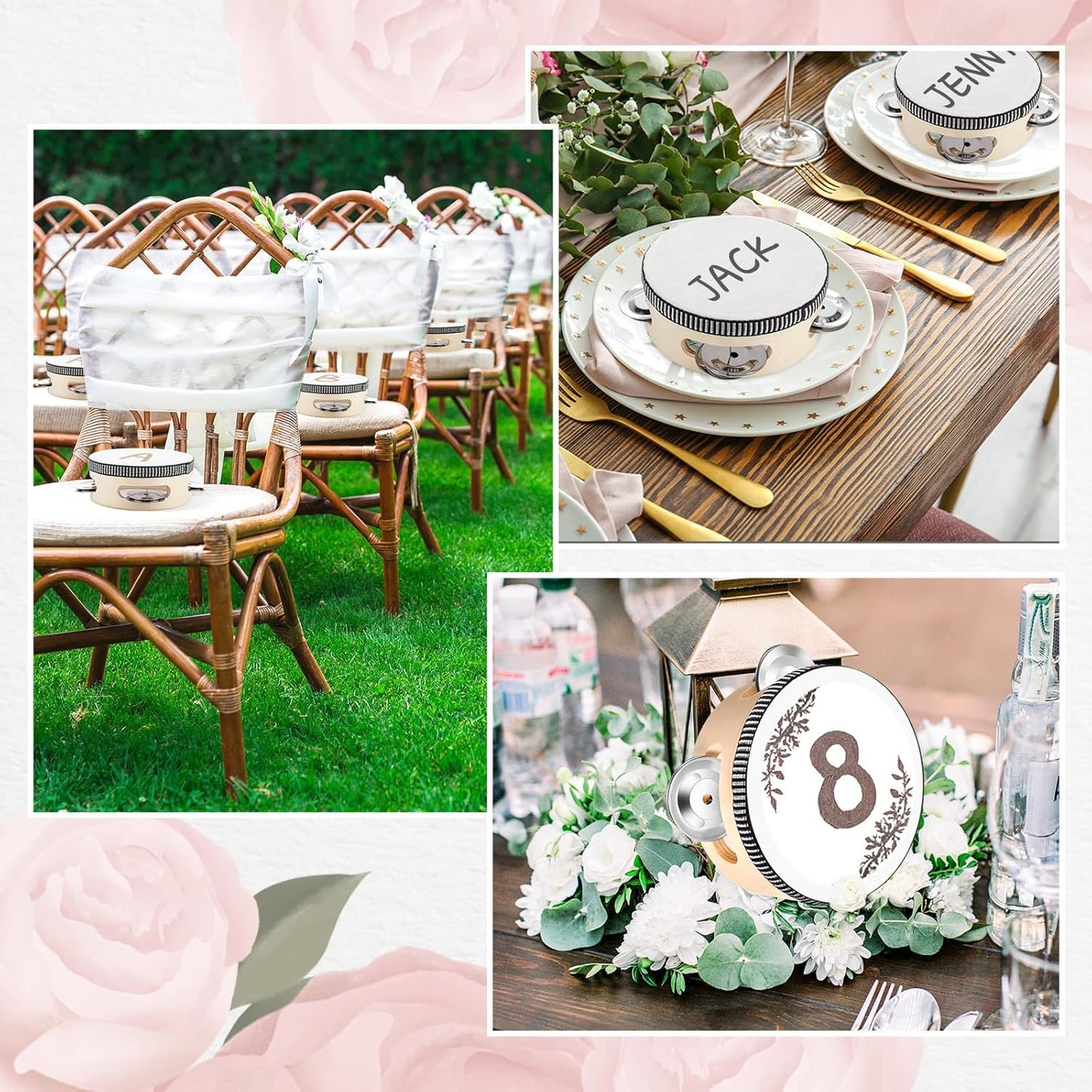 50 Pcs 4 Inch Wedding Tambourine Bulk Drum for Adults Hand Held Percussion Gift Wood Metal Jingles Musical Educational Drum Instrument for Church Wedding Party Favor