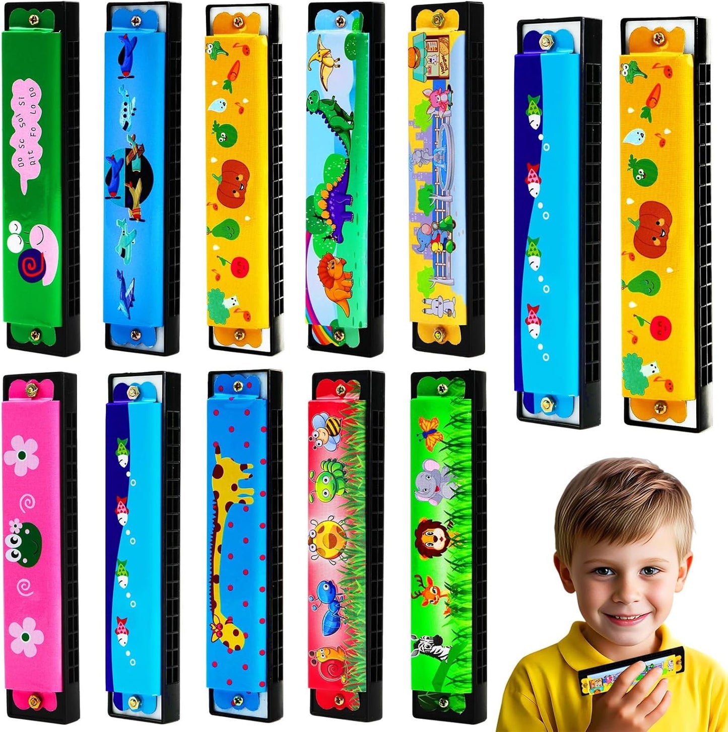 UPINS 10Pcs Harmonica,16 Holes Cartoon Harmonica Musical Instrument,Beginners for Musical Party for Music Class(10 Styles)