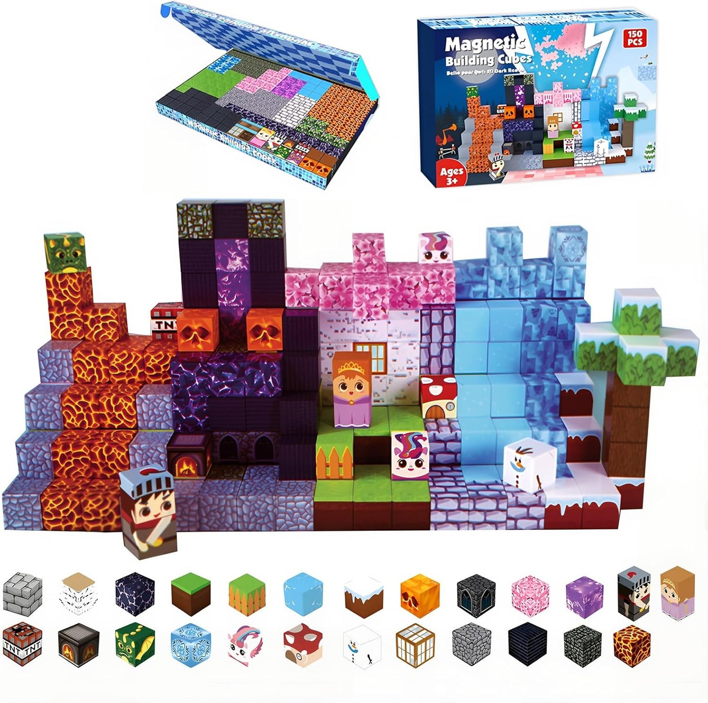 Magnetic Blocks - 150PCS Magnetic Building Blocks Cubes Adventurer, Magnets Toys for Kids Age Age 3 4 5 6 7 8 9 10 12, Sensory Stacking Construction Toy Christmas Birthday Gifts for Kids Boys Girls
