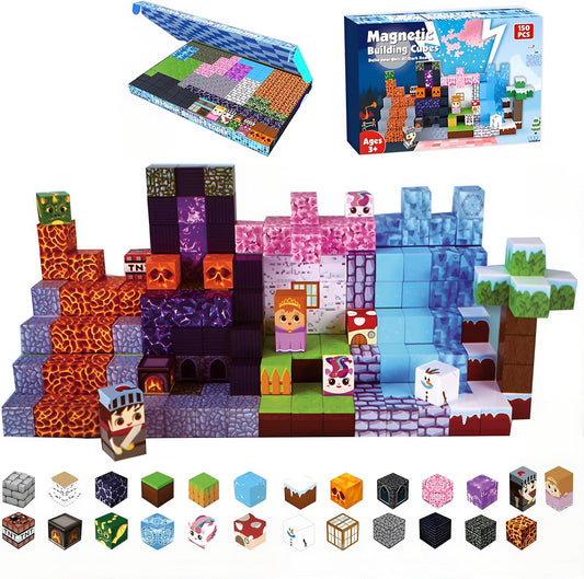 Magnetic Blocks - 150PCS Magnetic Building Blocks Cubes Adventurer, Magnets Toys for Kids Age Age 3 4 5 6 7 8 9 10 12, Sensory Stacking Construction Toy Christmas Birthday Gifts for Kids Boys Girls