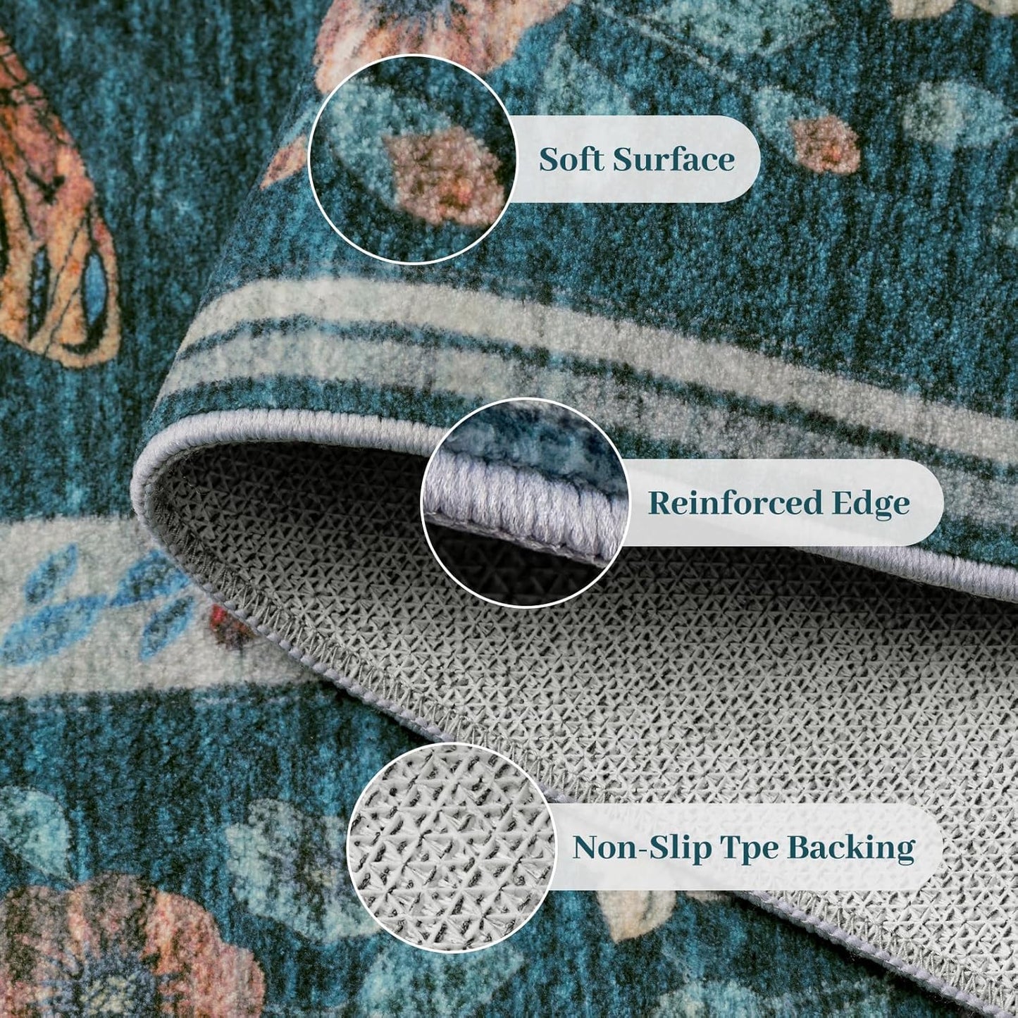 8x10 Area Rugs with Insect Print - Bug Rug Non-Shedding Stain Resistant Soft Carpet for Bedroom, Low Pile Ultra-Thin Machine Washable Carpet for Dining Room, Kids Nursery, Office (8'x10' Teal)