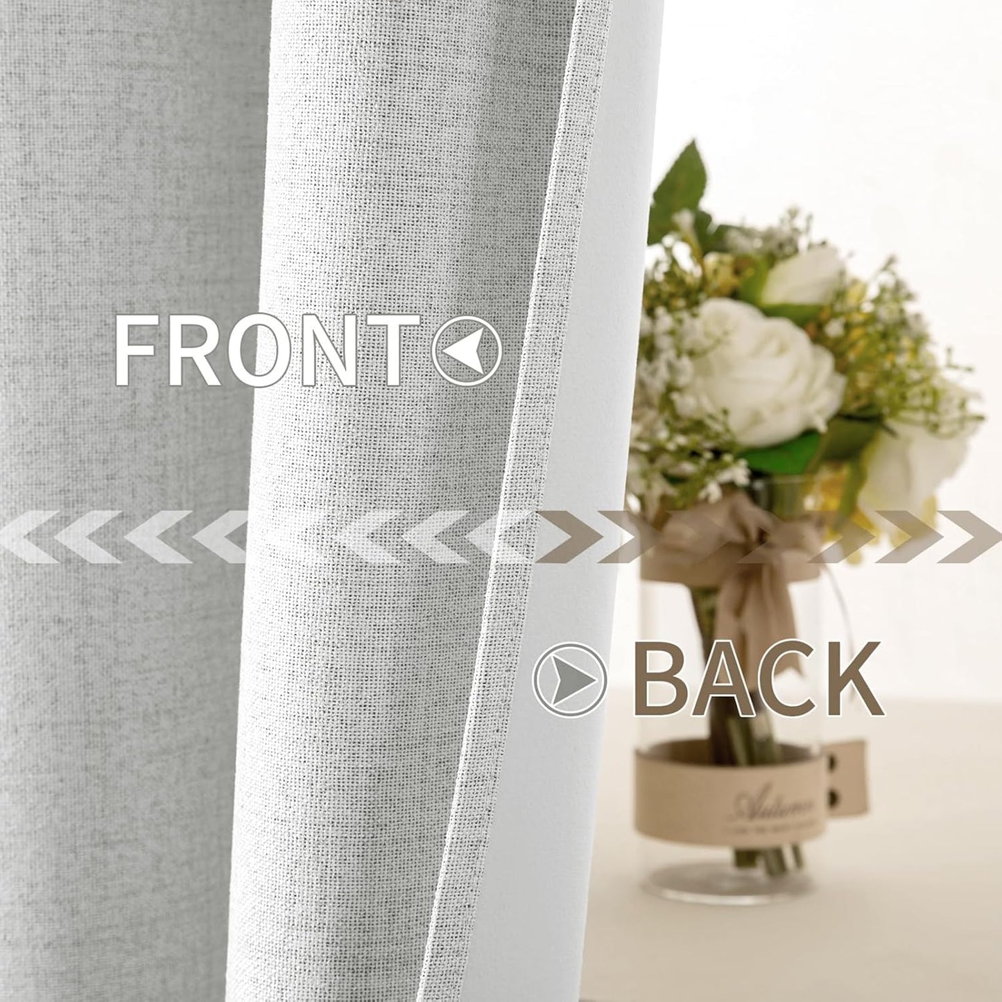 MIULEE Linen Textured Curtains for Bedroom Solid 100% Blackout Thermal Insulated Heathered White Grommet Room Darkening Curtains & Drapes Luxury Decor for Living Room Nursery 52 x 63 Inch (2 Panels)
